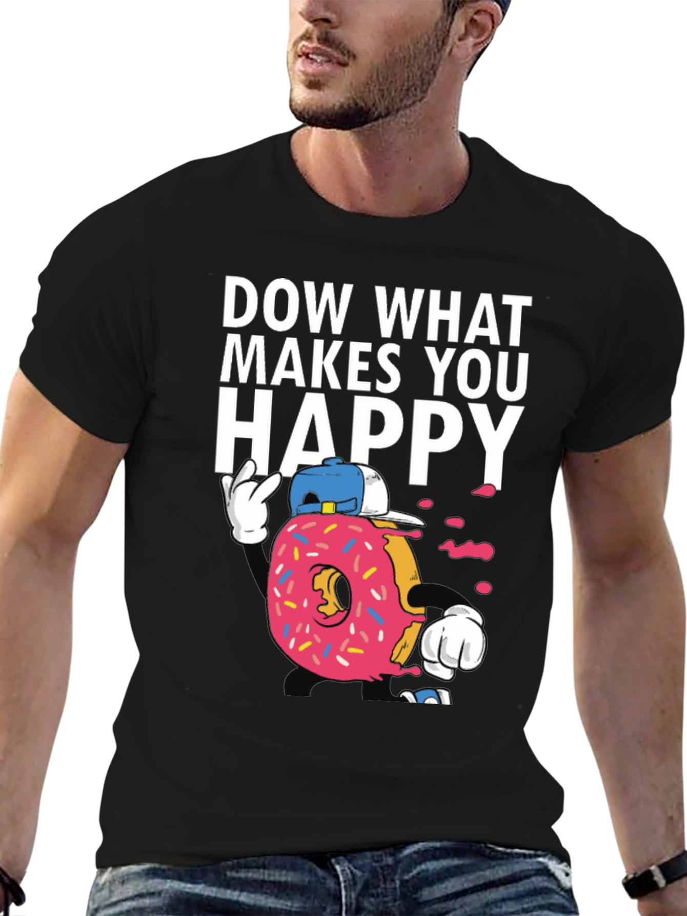 Black Funny Donut Graphic T-Shirt - Do What Makes You Happy view 6