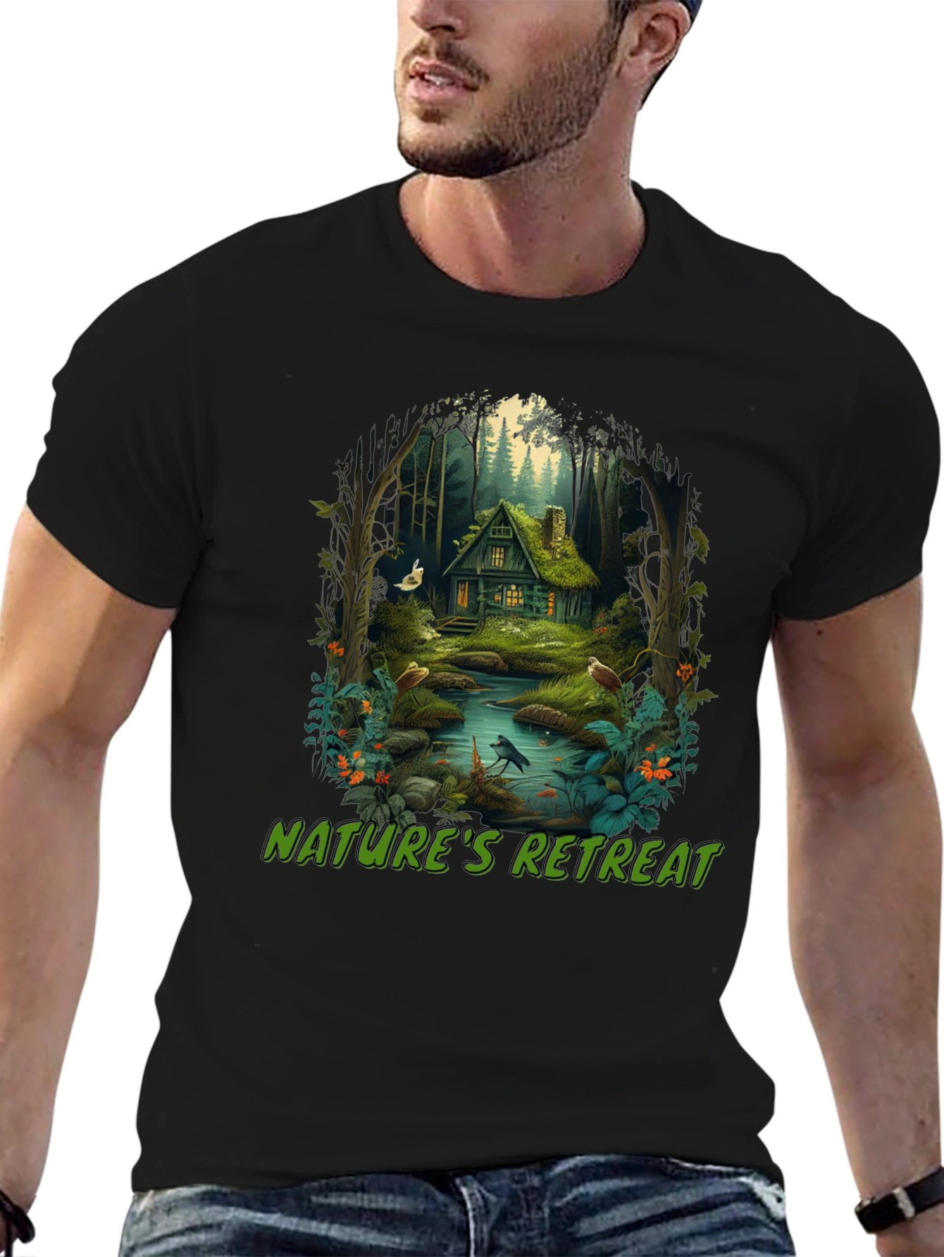 Black Nature's Retreat Graphic Tee - Cottagecore Style view 6