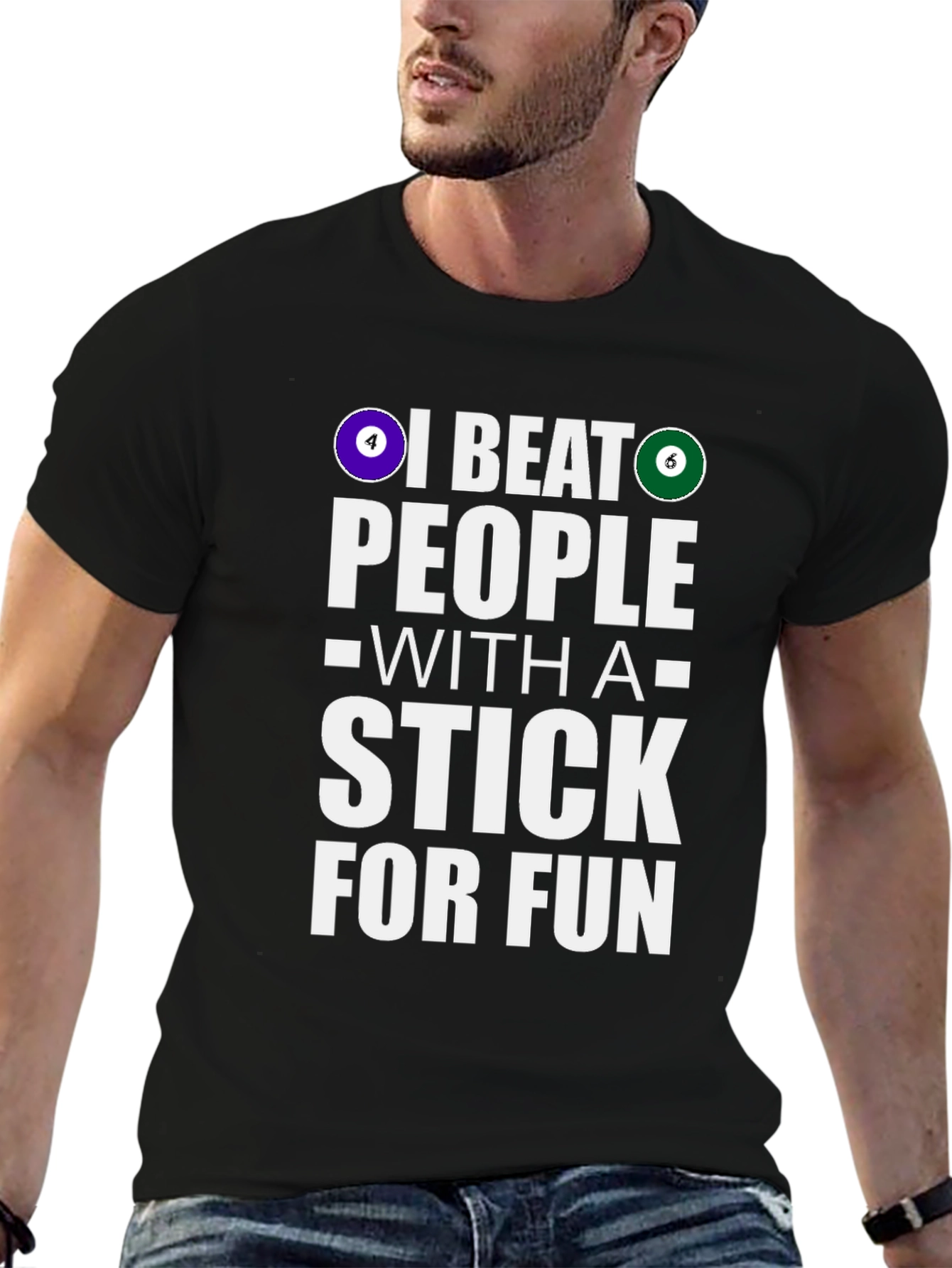 Funny Billiards T-Shirt: I Beat People With A Stick - 6