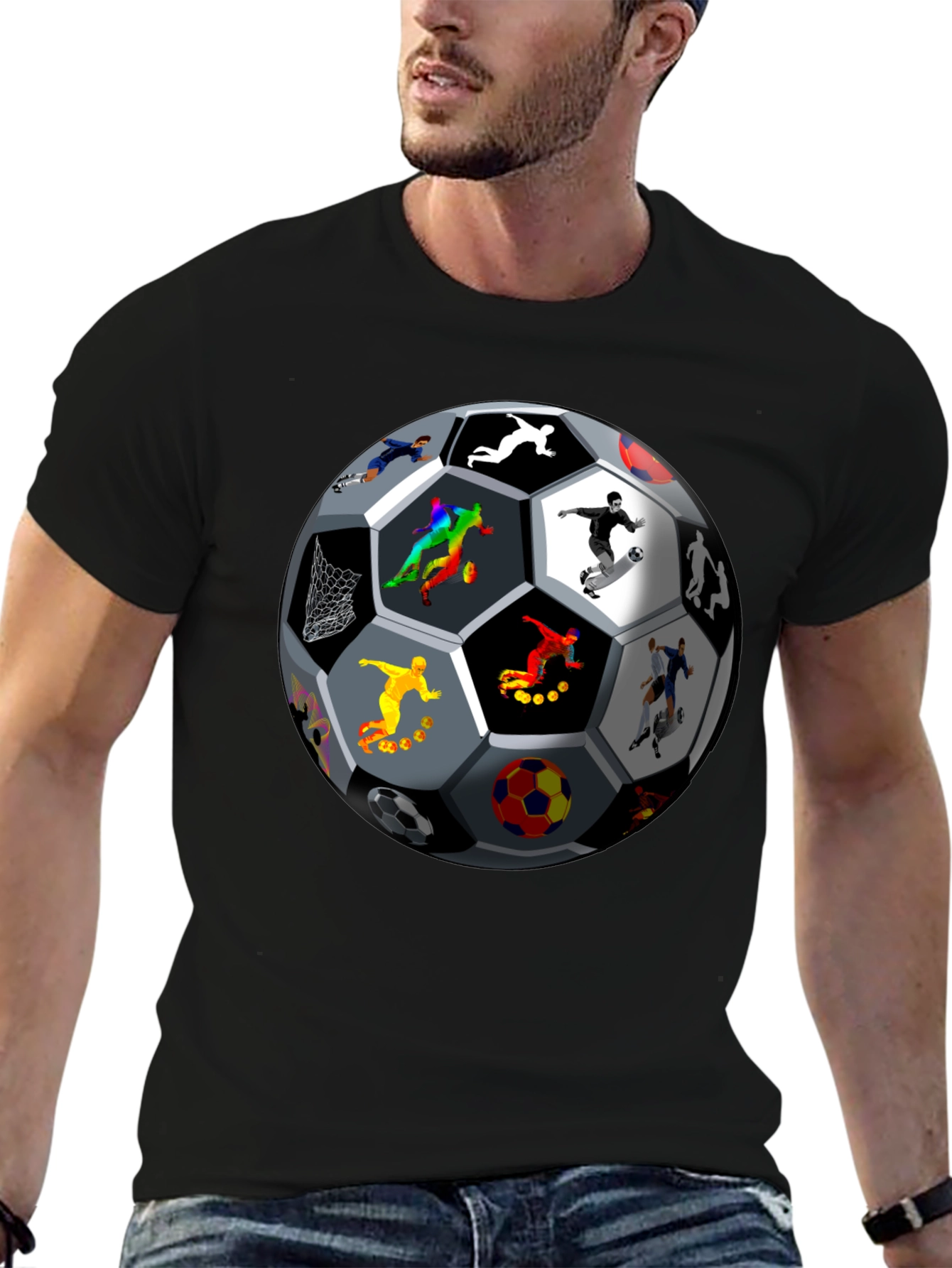 Black Soccer Ball Players Graphic T-Shirt view 6