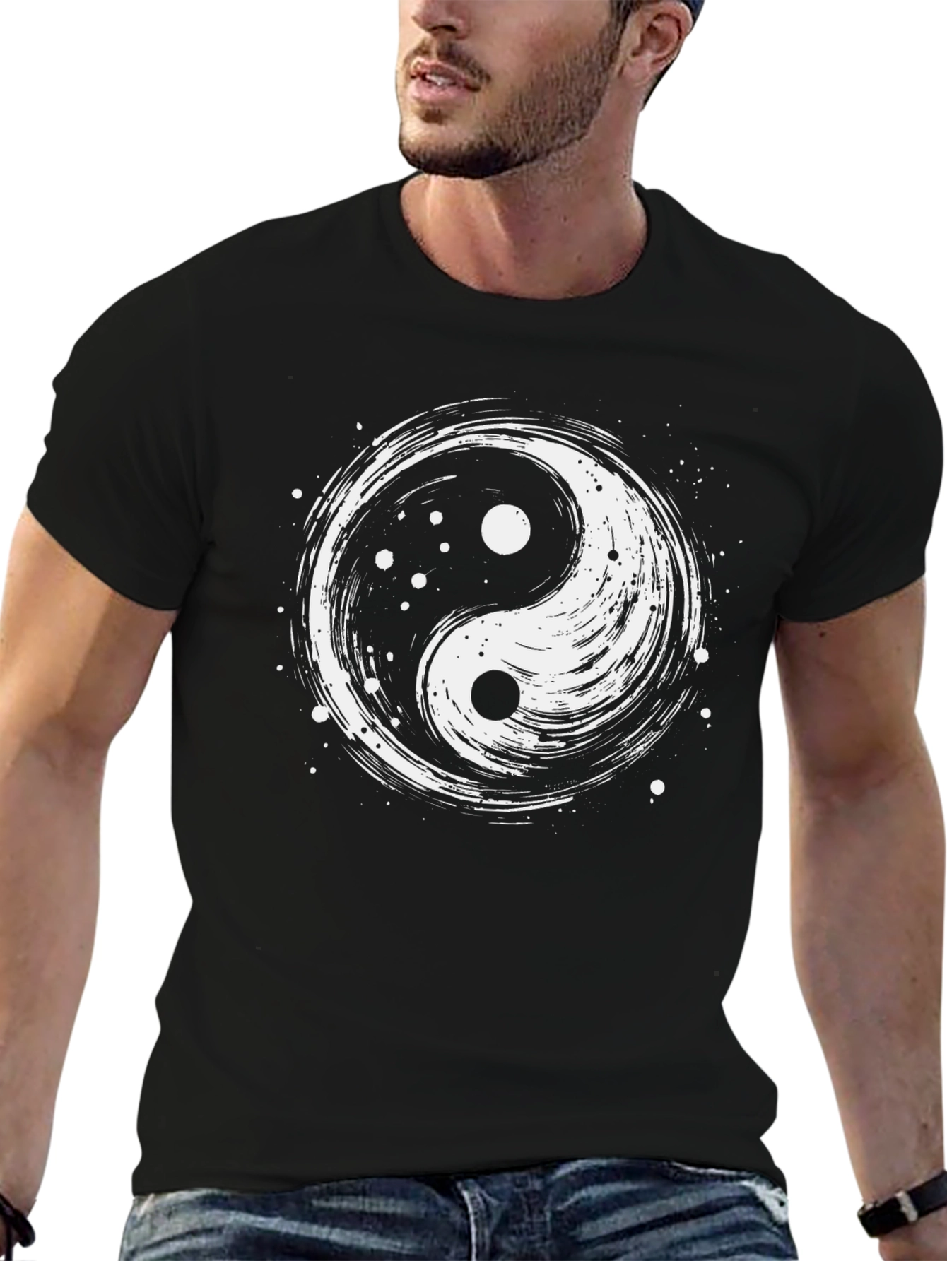 Black Yin Yang Graphic T-Shirt - Black Cotton Tee view 6