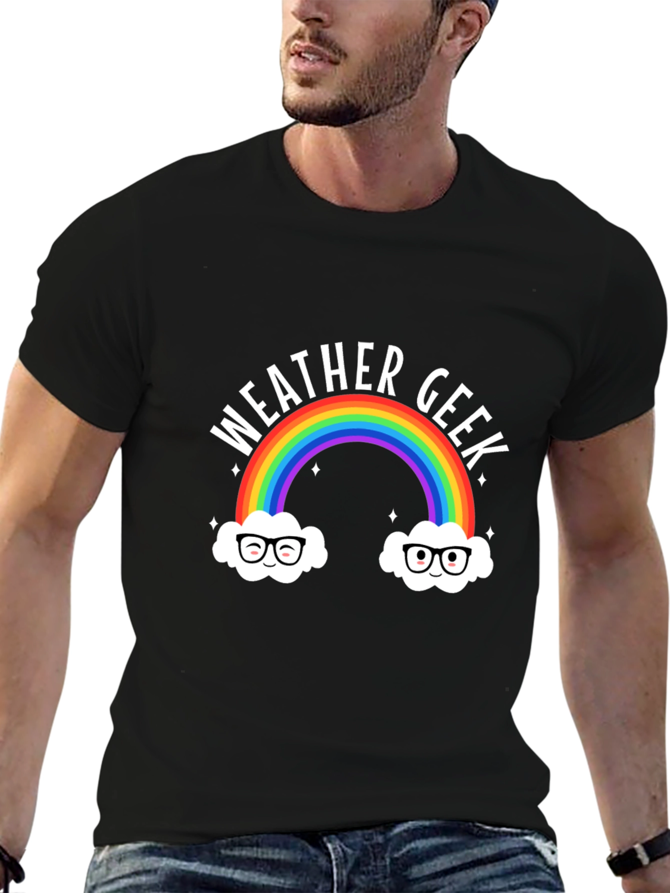 Black Weather Geek Rainbow T-Shirt - Funny Graphic Tee view 6