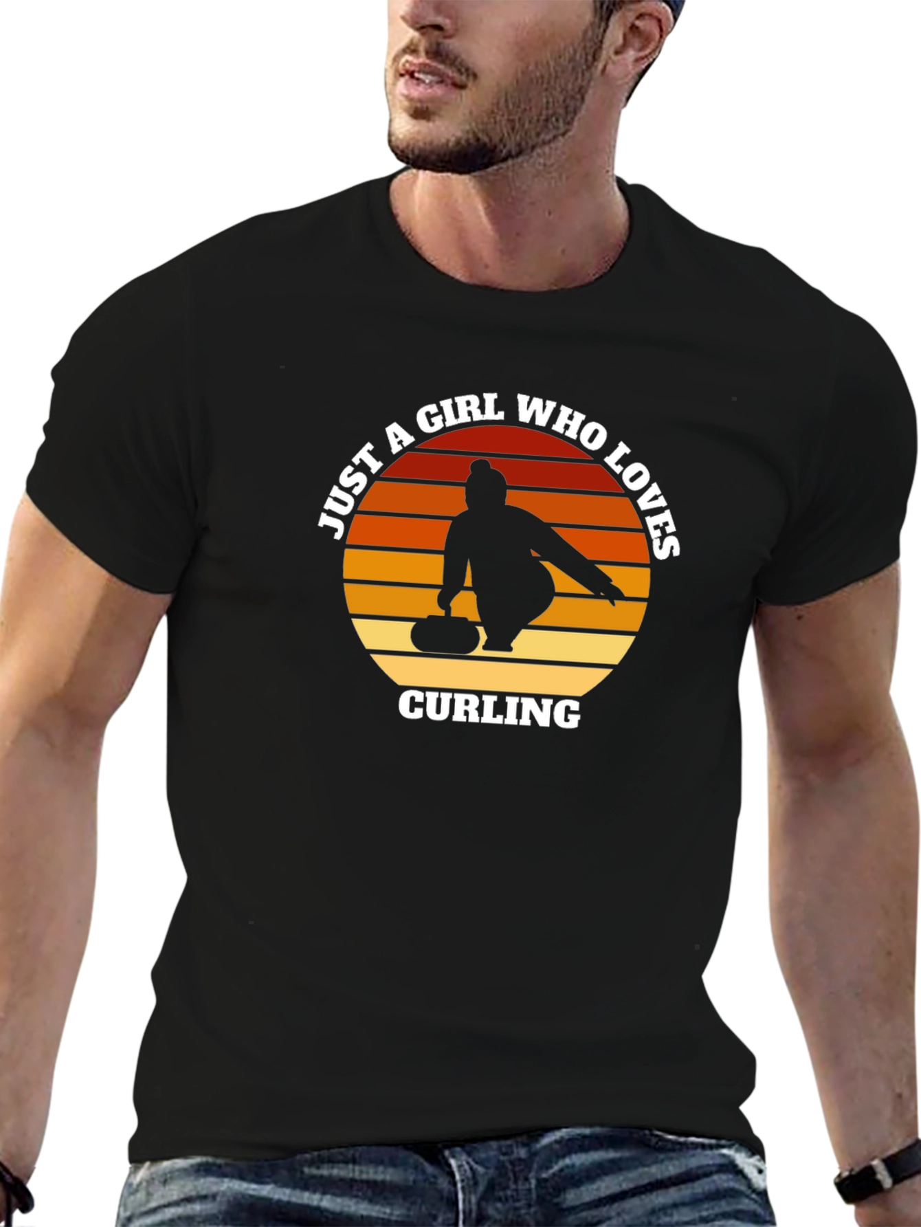 Black Curling Girl T-Shirt - Just A Girl Who Loves Curling Tee view 6