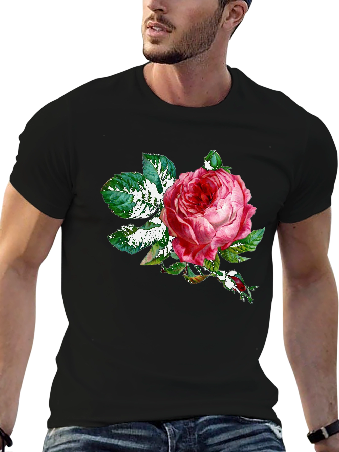 Black Rose Graphic Tee - Black Cotton T-Shirt view 6