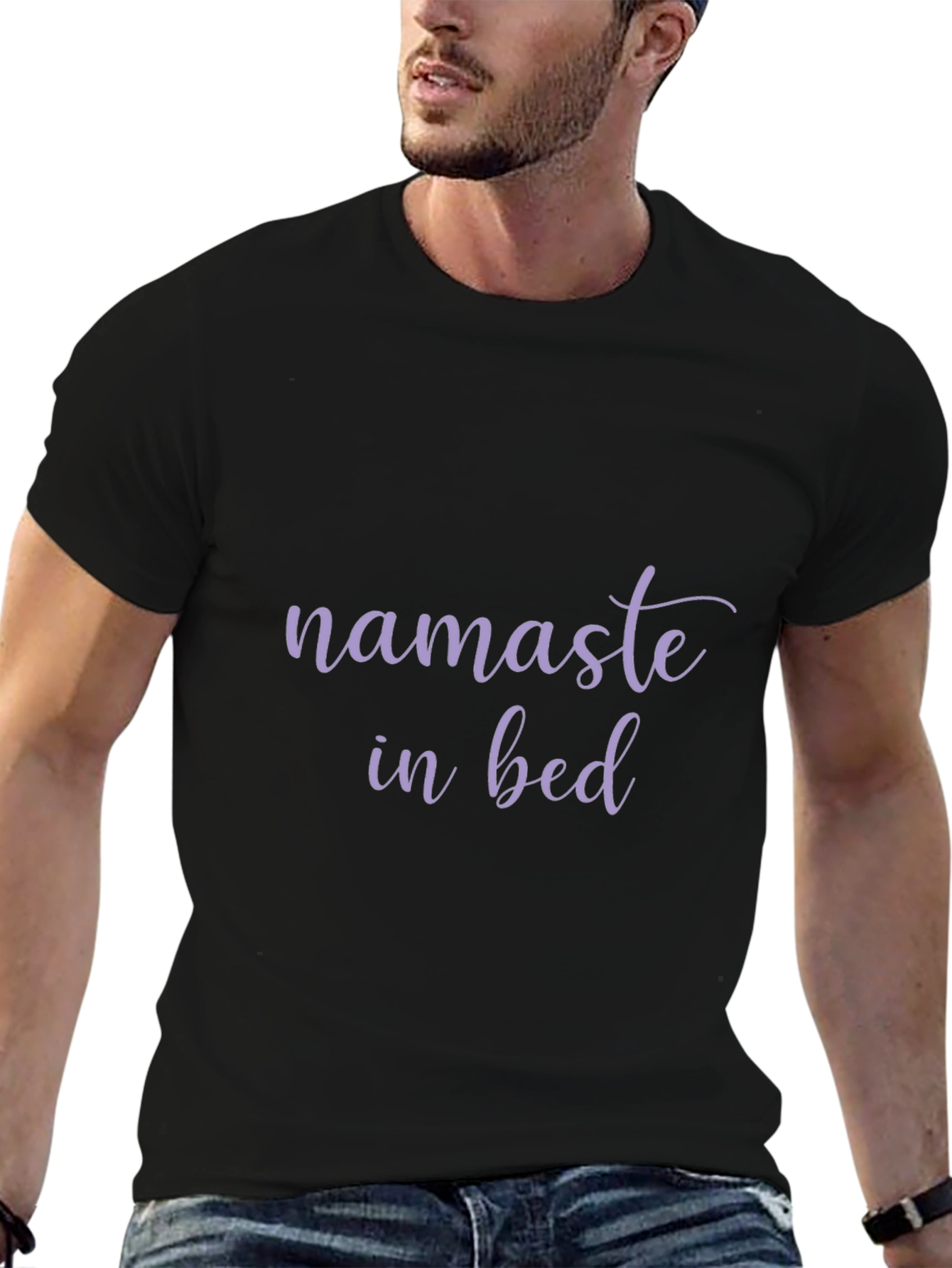 Namaste in Bed Black Graphic T-Shirt - 6