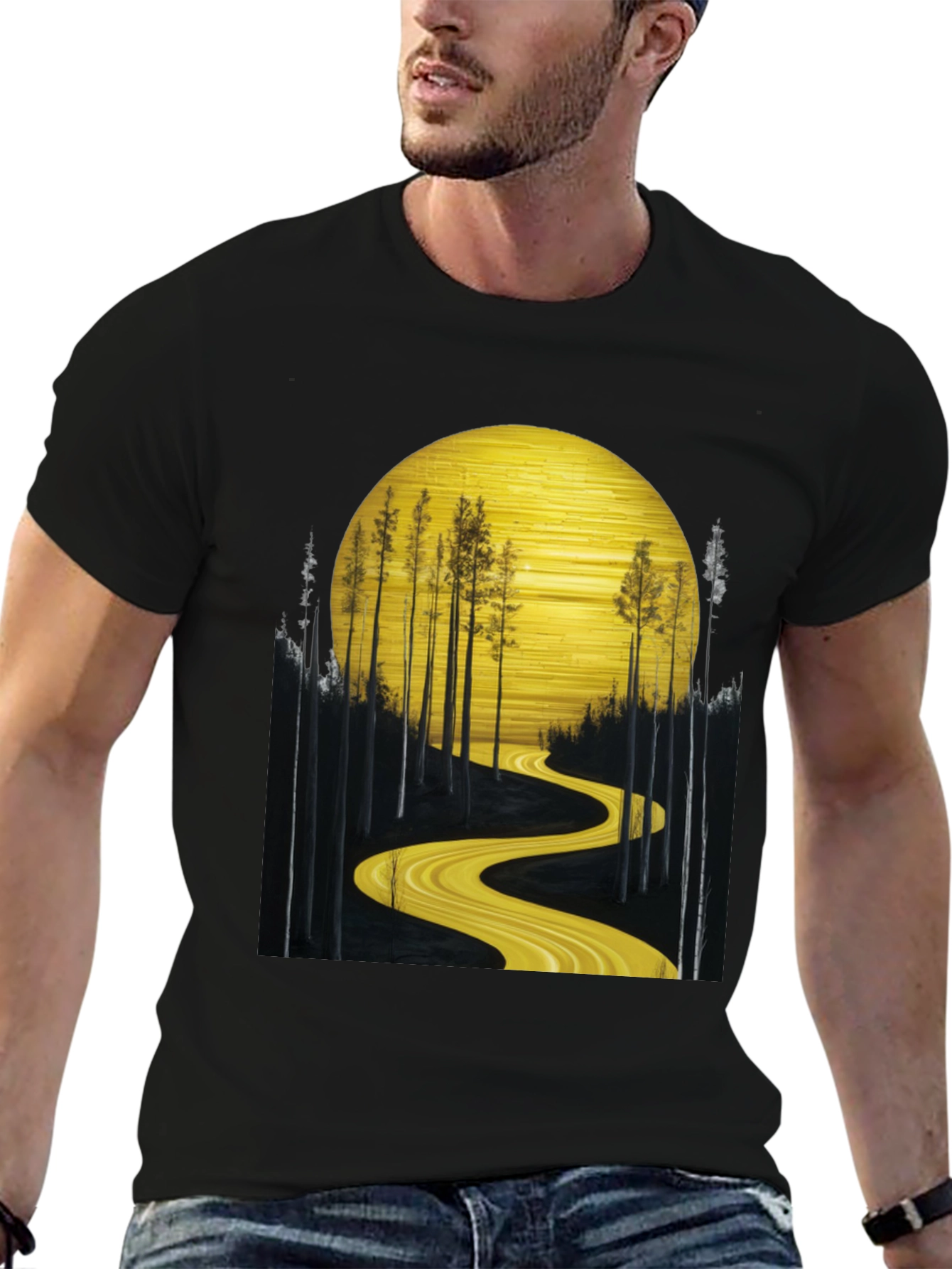 Black Golden Road Forest Graphic Tee view 6