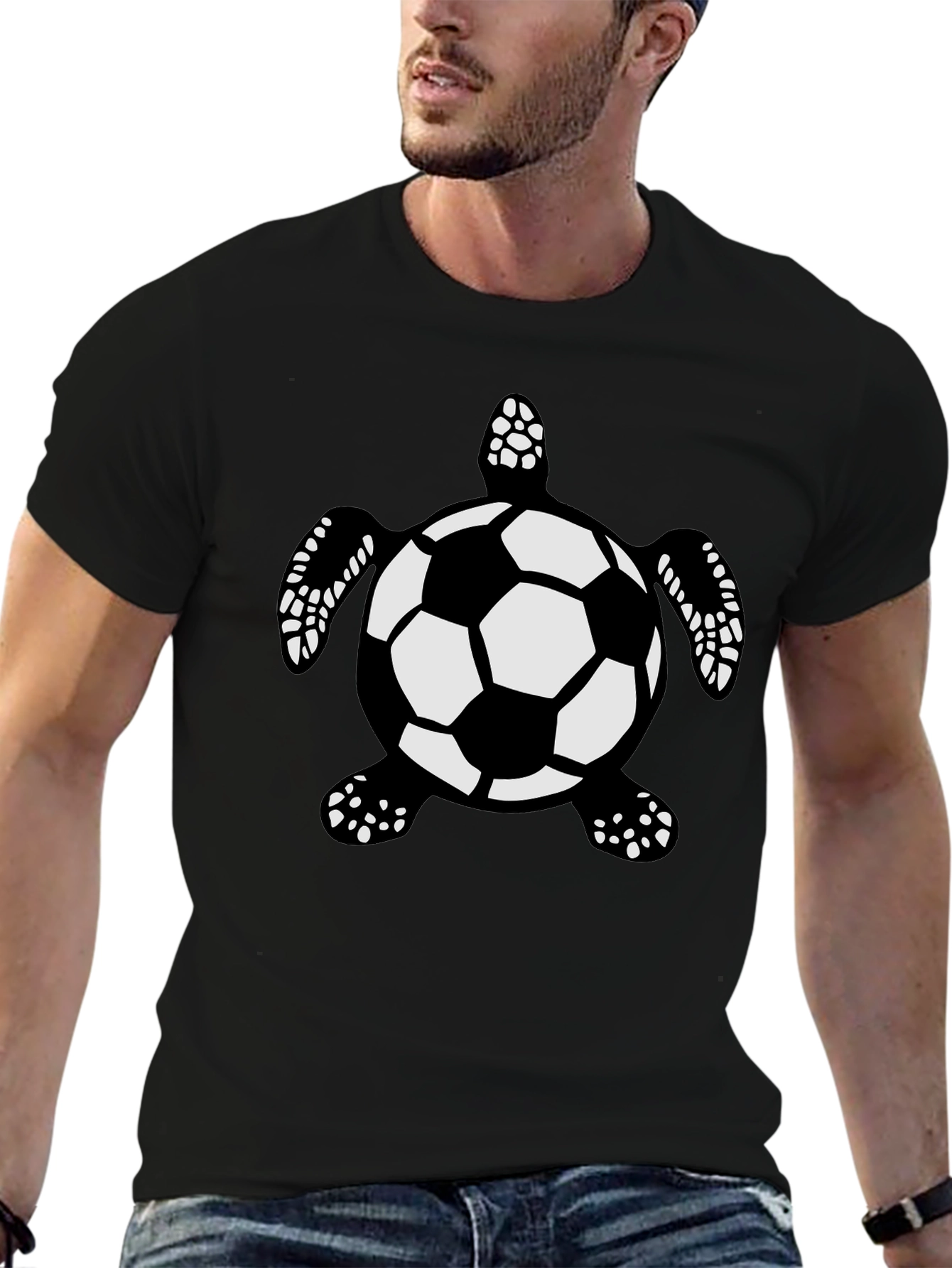 Black Soccer Ball Turtle Black T-Shirt view 6