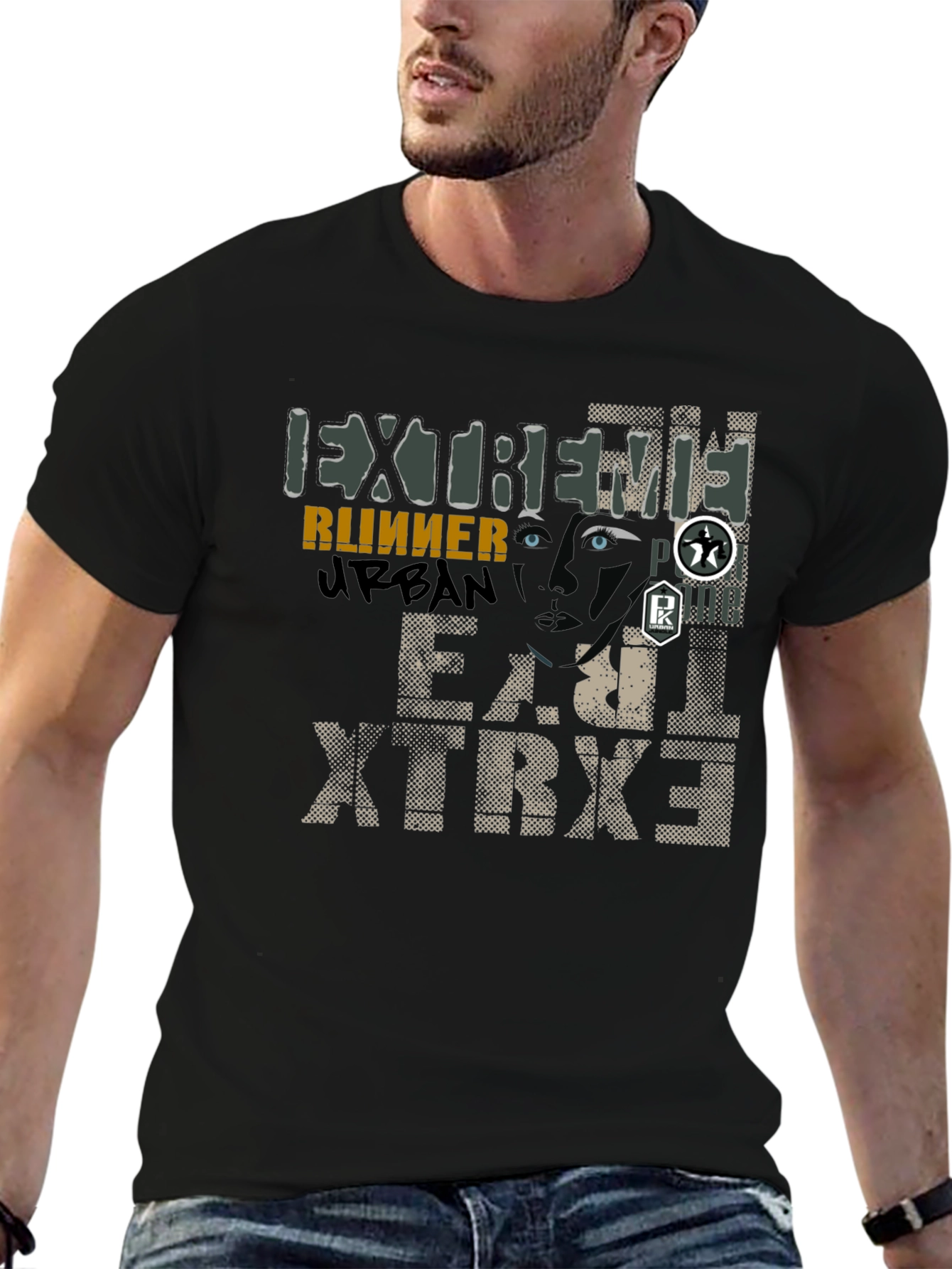 Black Extreme Runner Urban Graphic Print T-Shirt view 6
