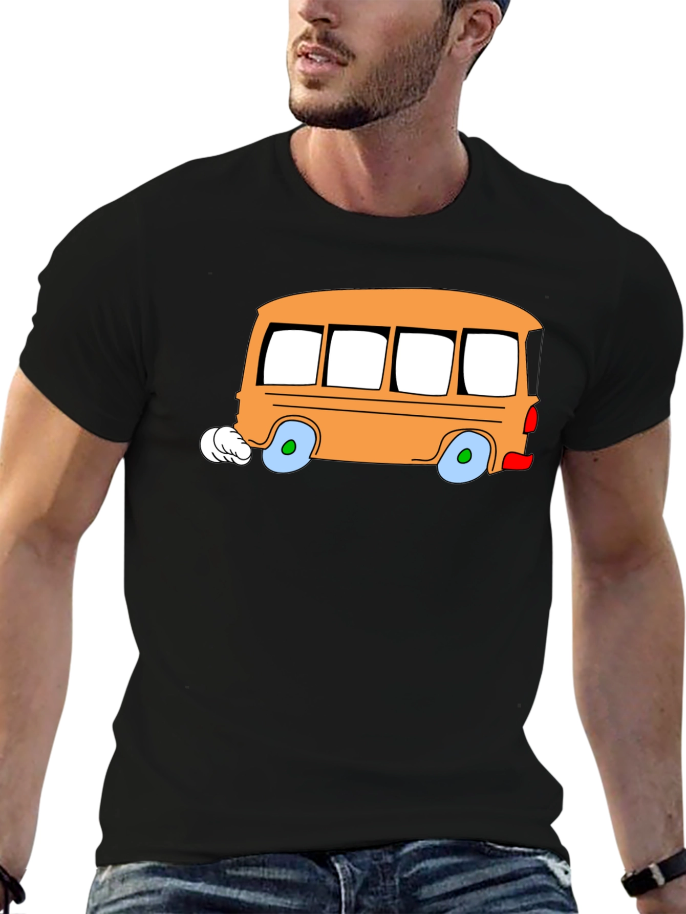 Black Cartoon Bus Graphic Tee - Fun & Unique Design view 6