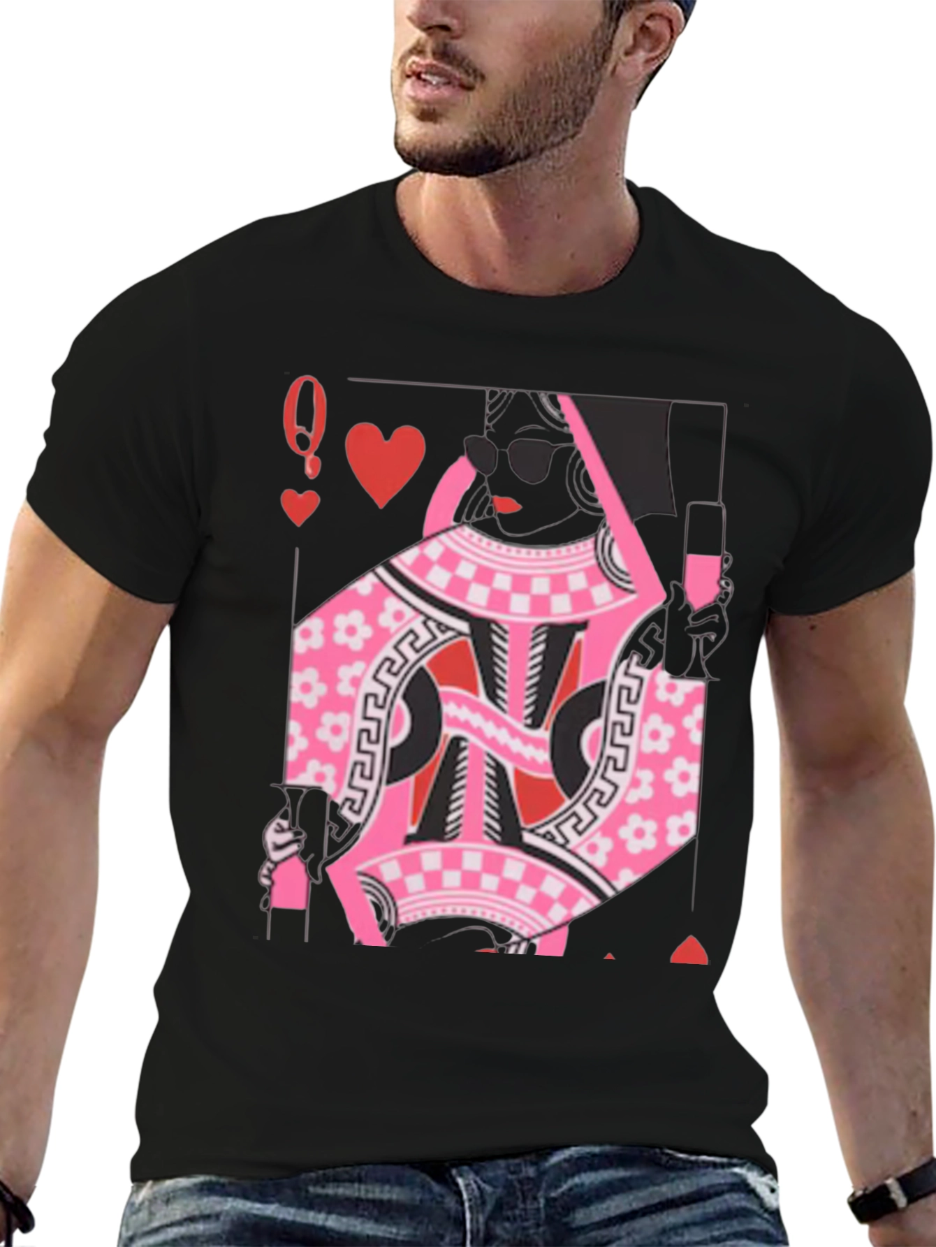 Black Queen of Hearts Graphic Tee - Stylish Card Design view 6