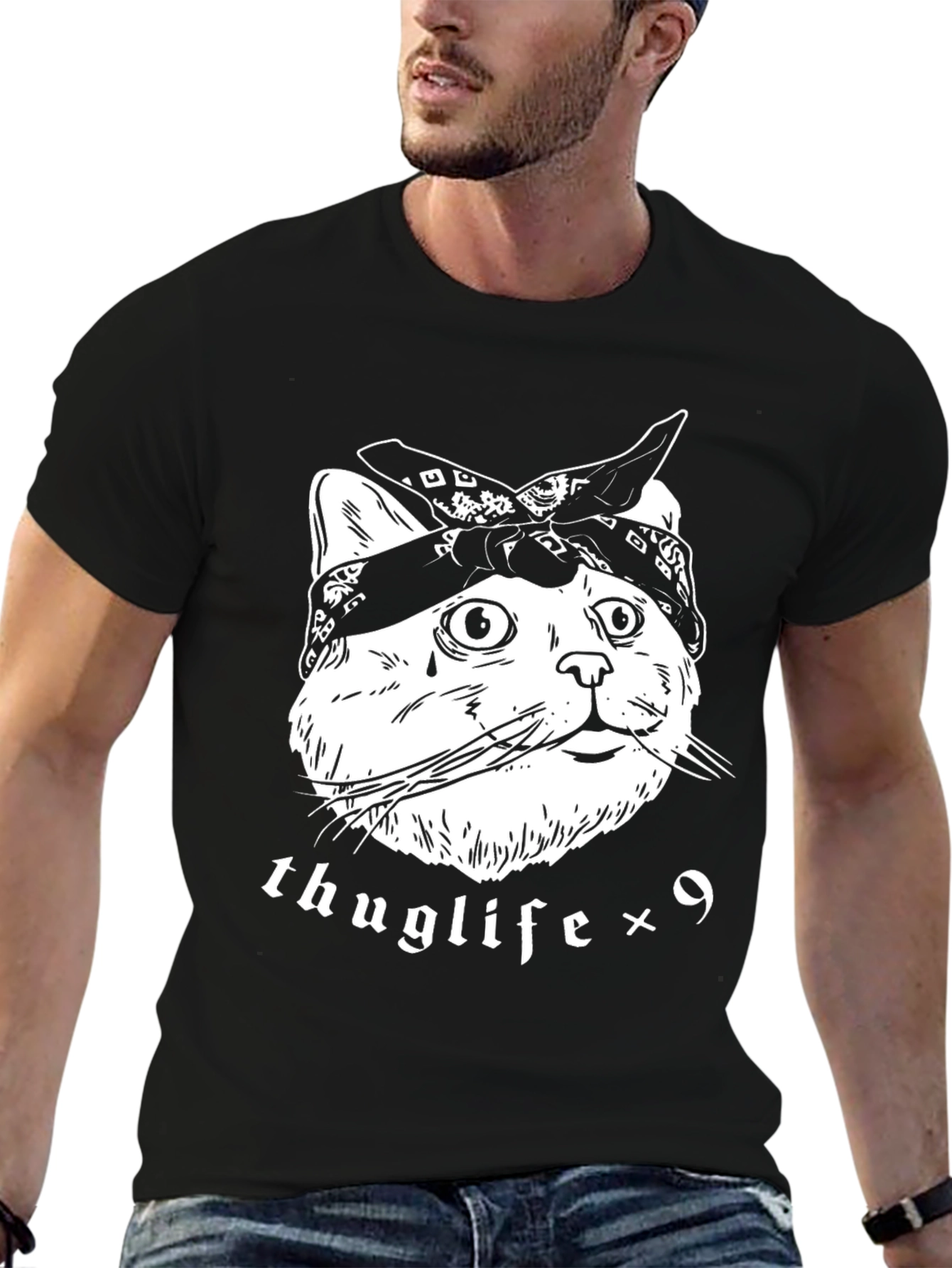 Black Thuglife Cat T-Shirt - Bandana Kitten Tee view 6