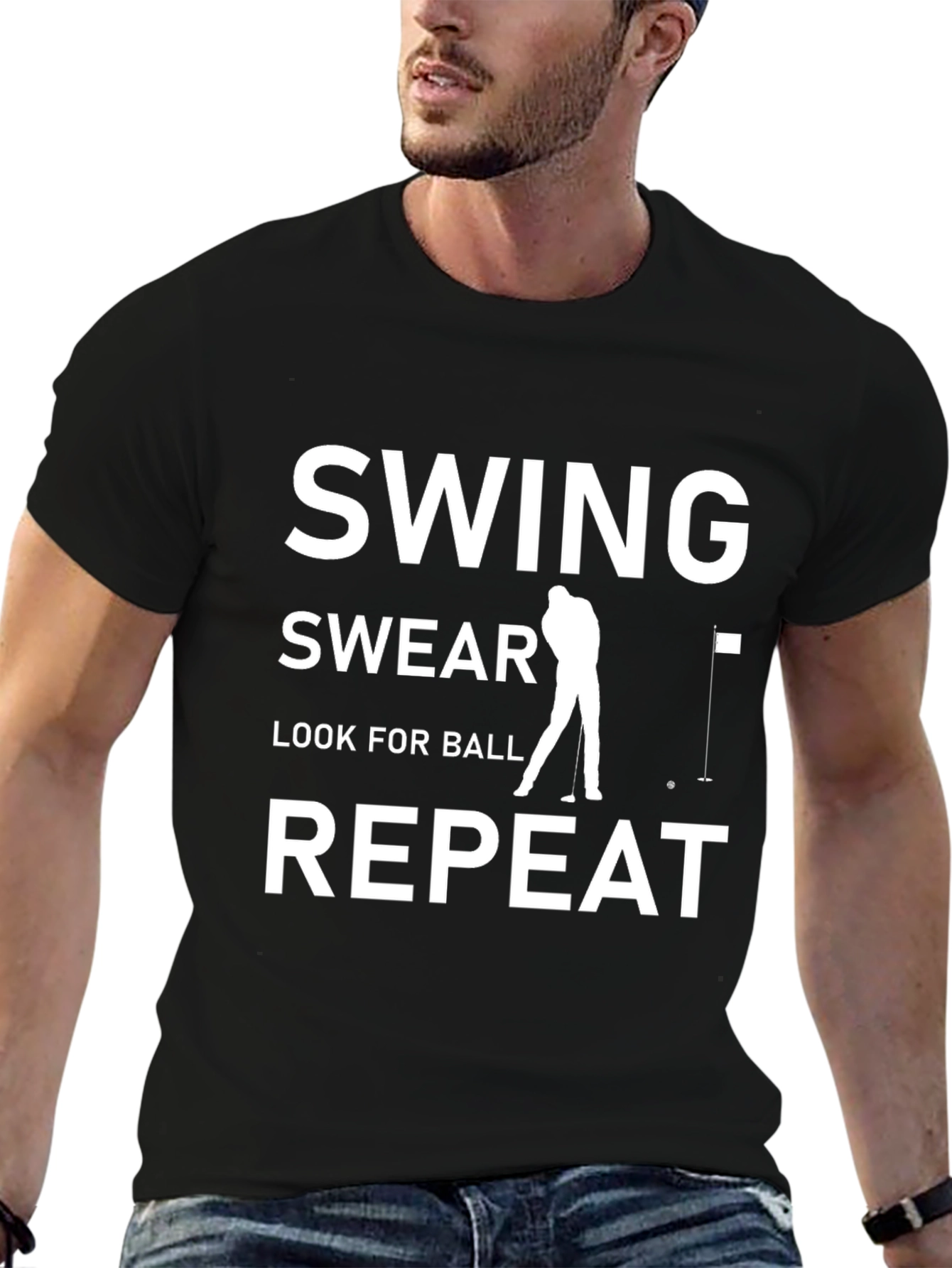 Black Golf T-Shirt: Swing, Swear, Look for Ball, Repeat view 6