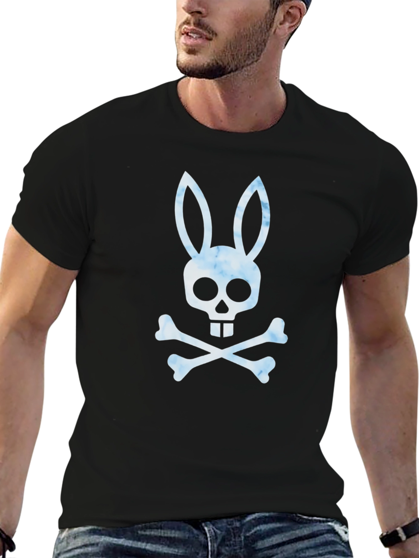Black Skull Rabbit Bones T-Shirt Graphic Print view 6