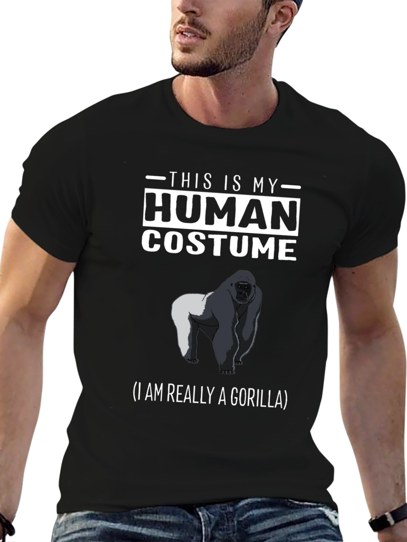 Black Human Costume Gorilla T-Shirt - Funny Animal Tee view 6