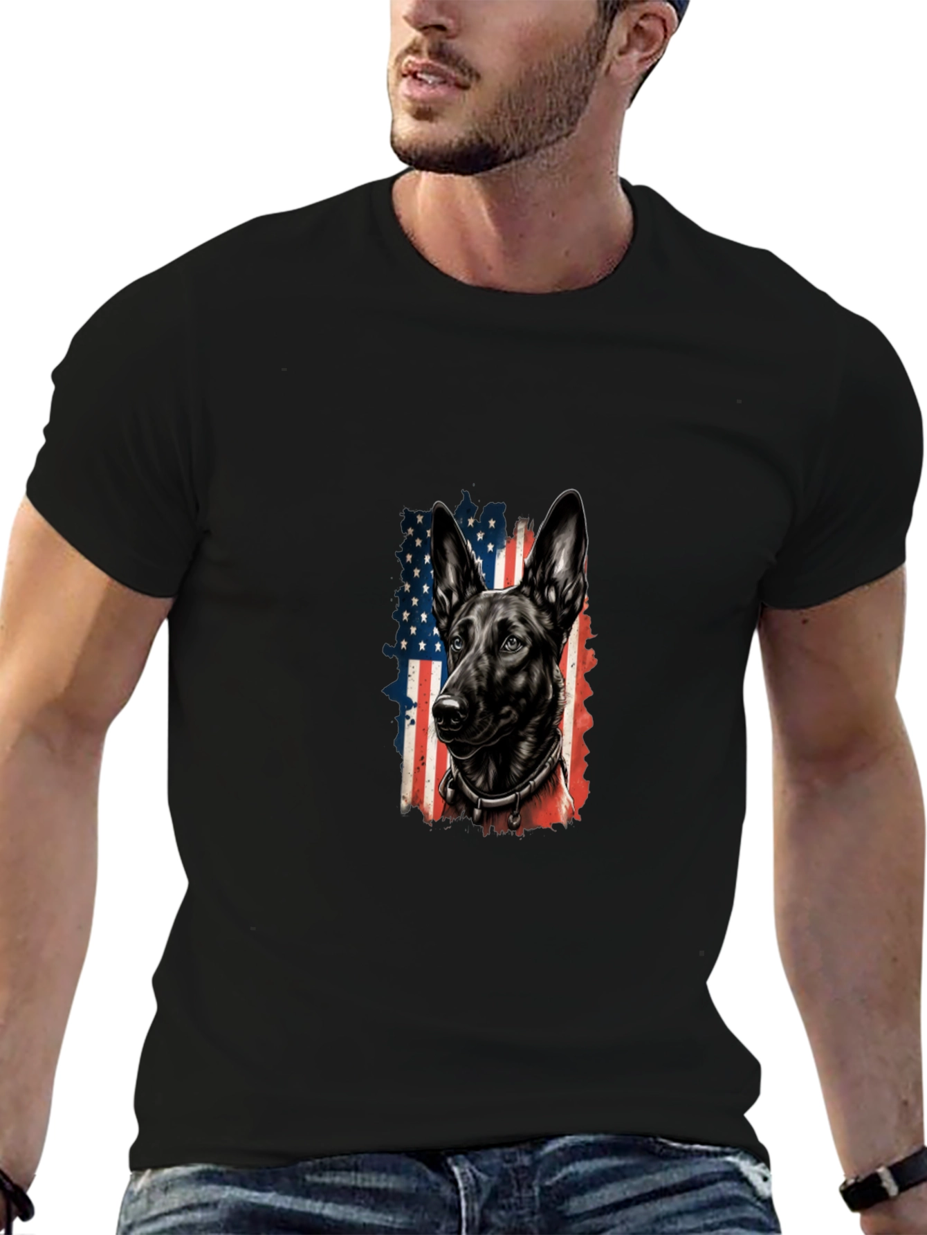 Black Patriotic Dog Graphic Tee - American Flag Dog Shirt view 6
