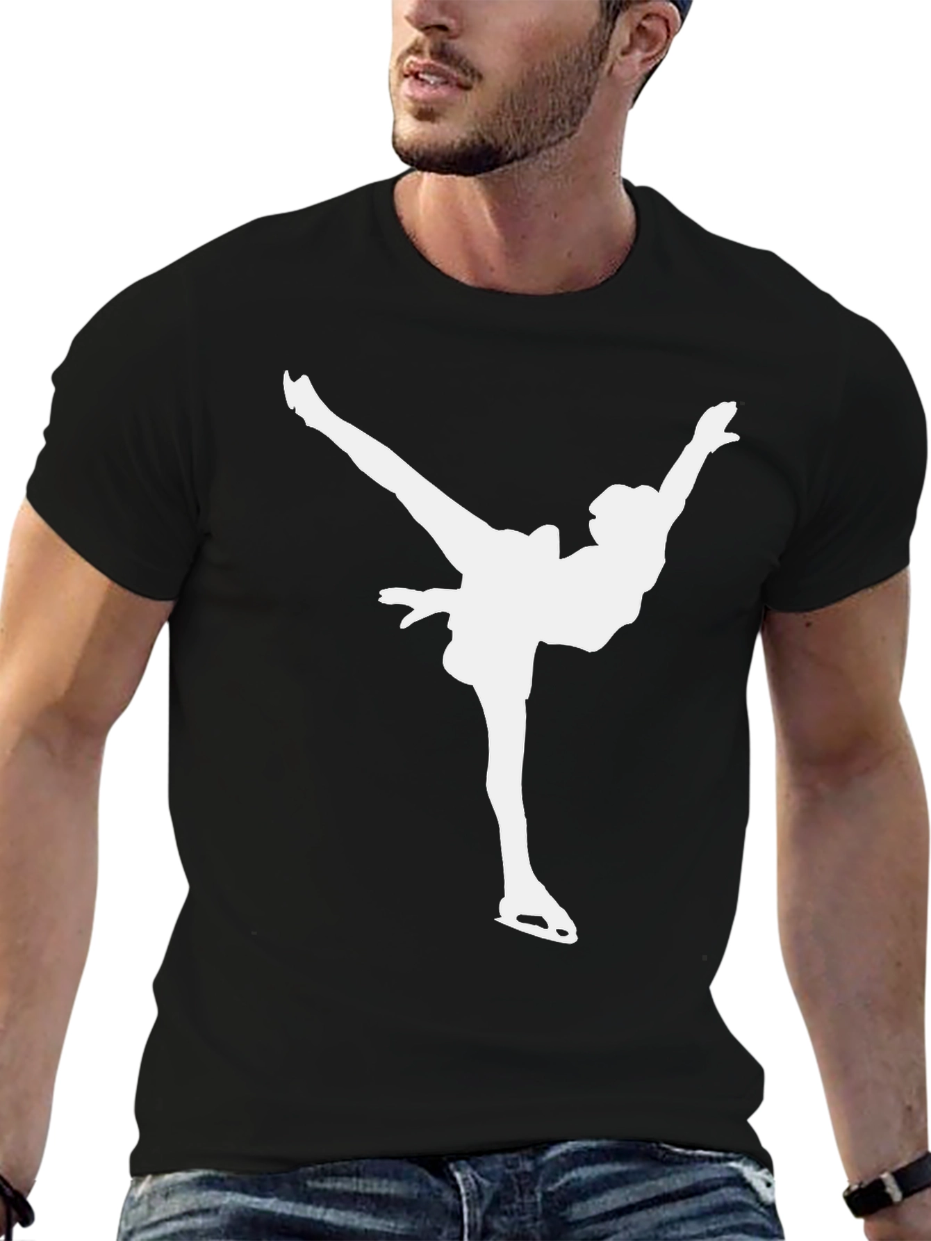 Black Figure Skater Graphic Tee - Black Cotton T-Shirt view 6
