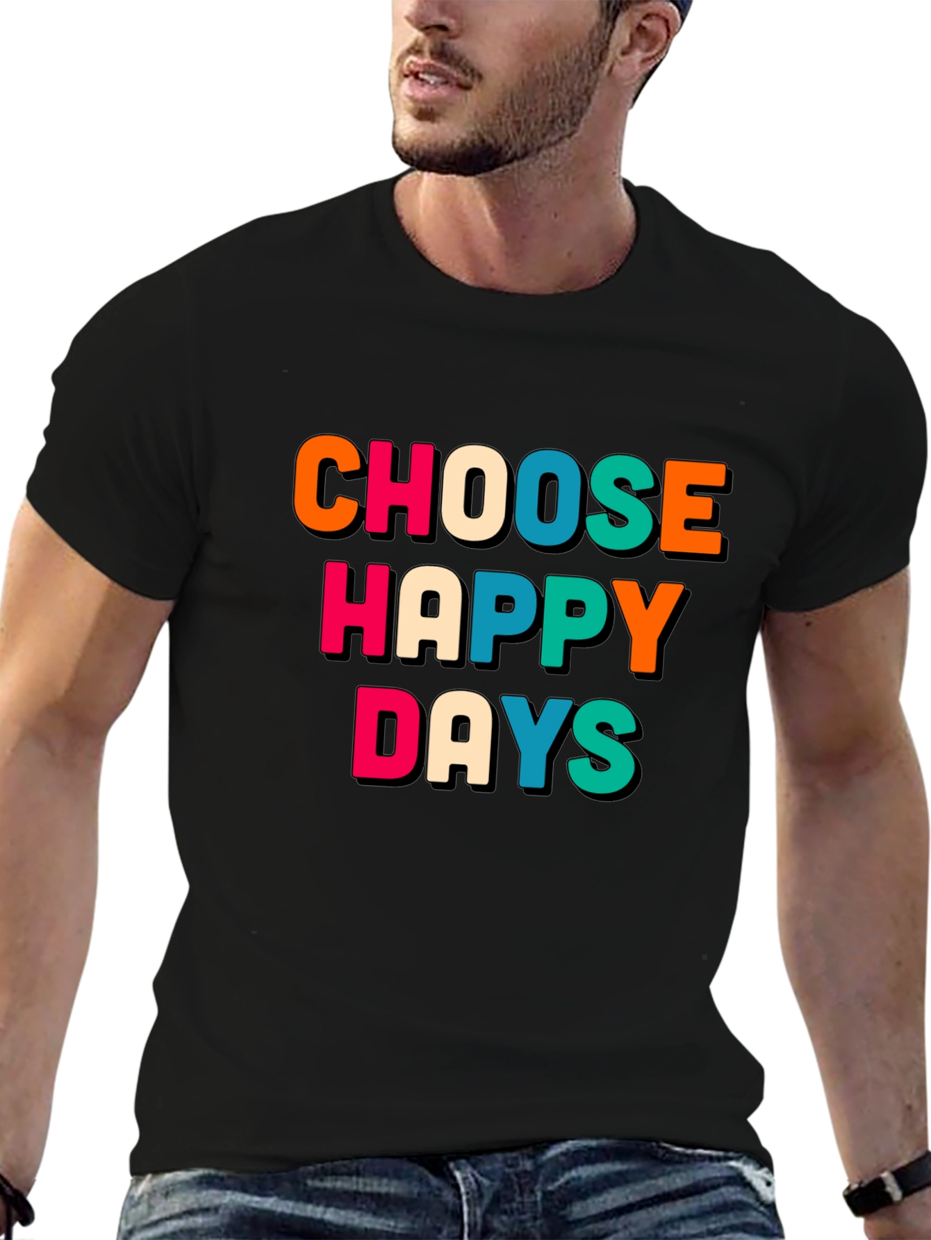 Black Choose Happy Days Graphic Tee - Retro Design view 6