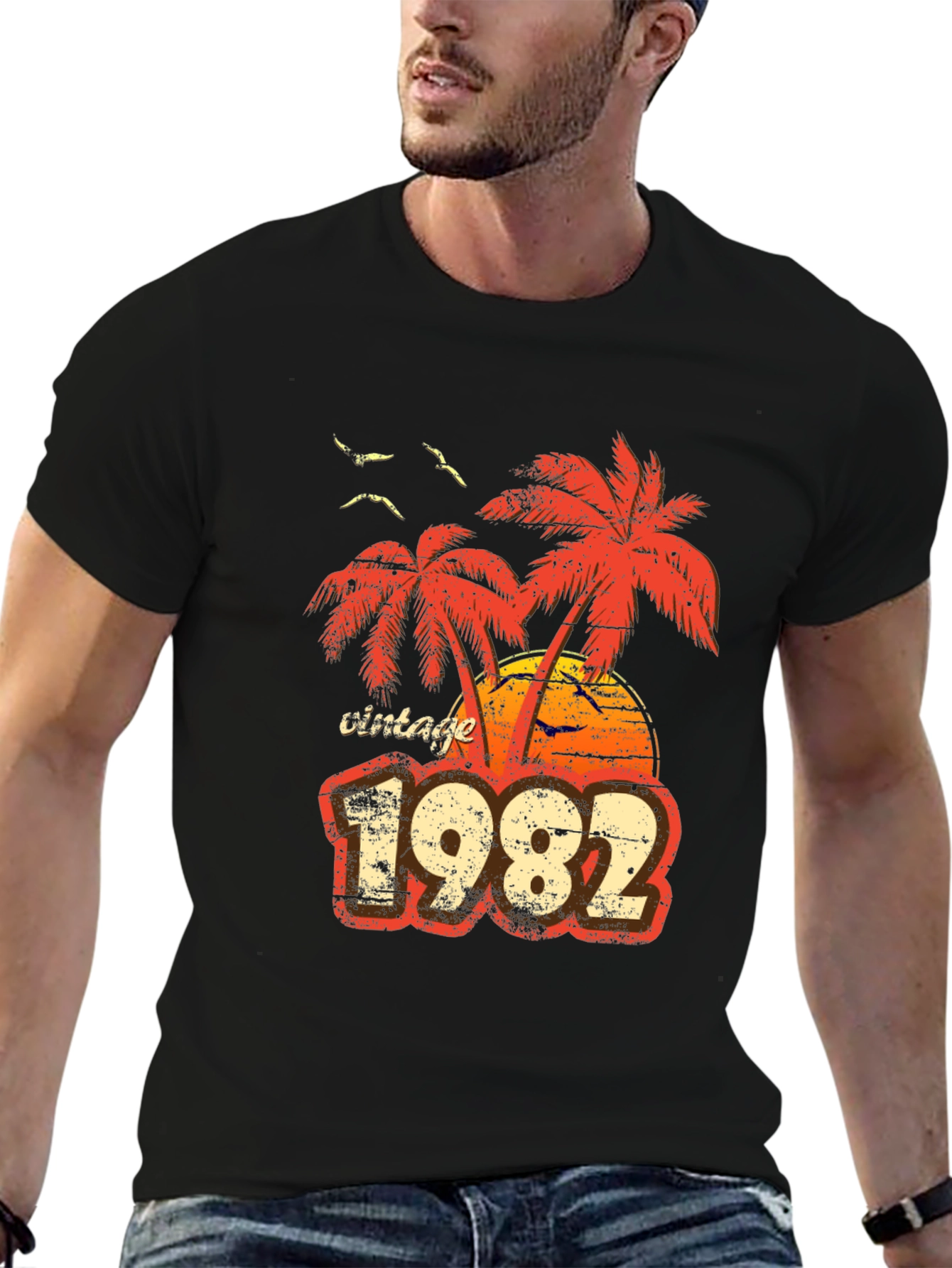 Black Vintage 1982 Palm Tree T-Shirt Retro Style view 6