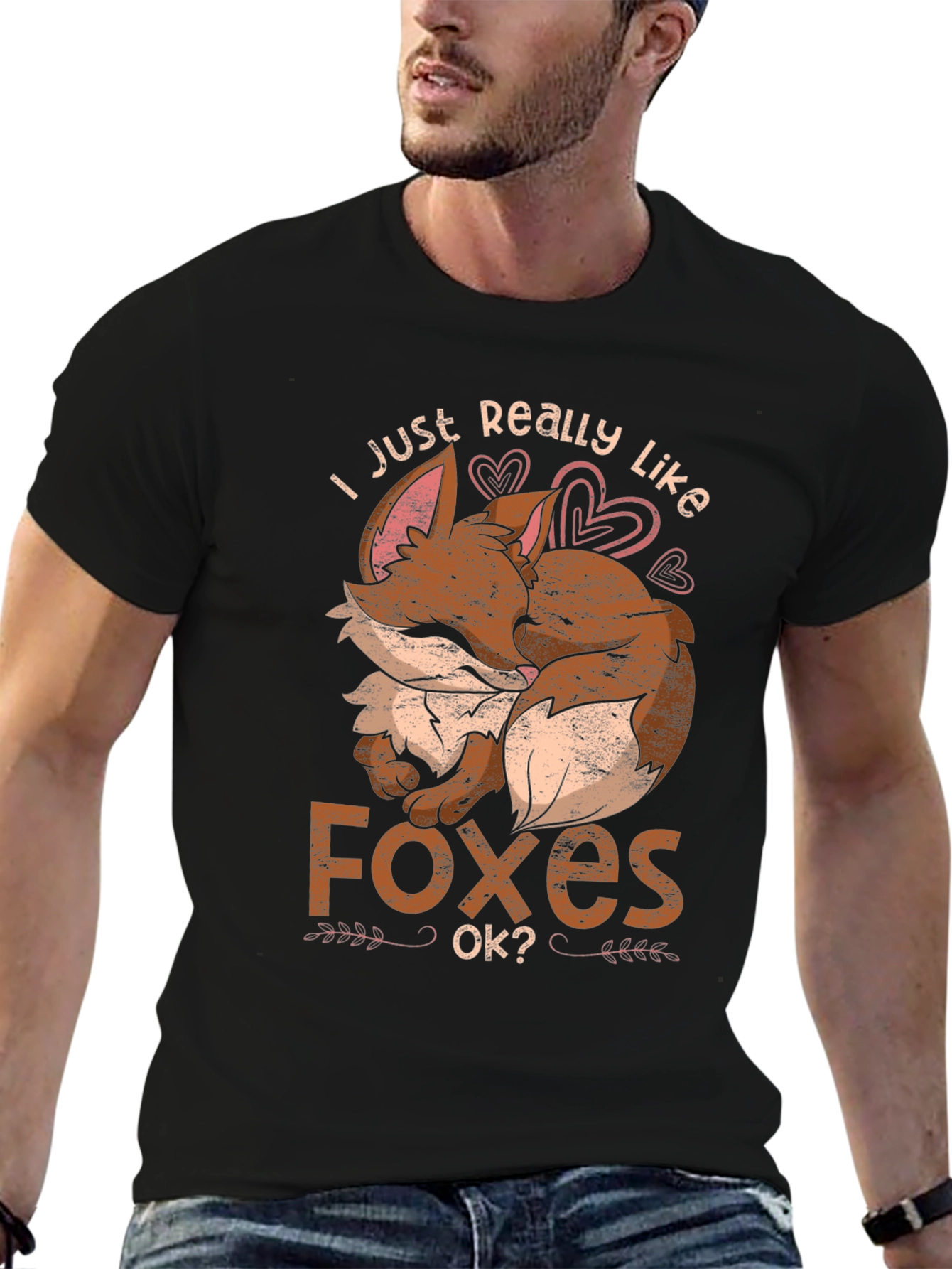 Black I Just Really Like Foxes Ok? T-Shirt view 6