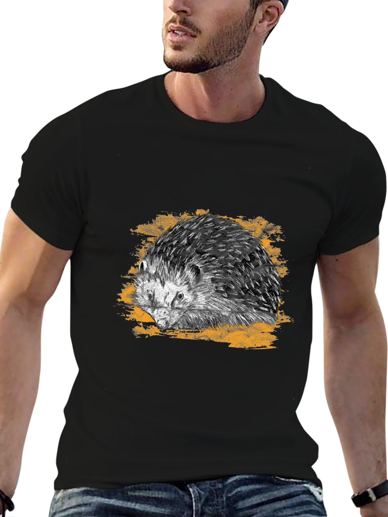 Black Hedgehog Graphic Tee - Cool Animal Print Shirt view 6