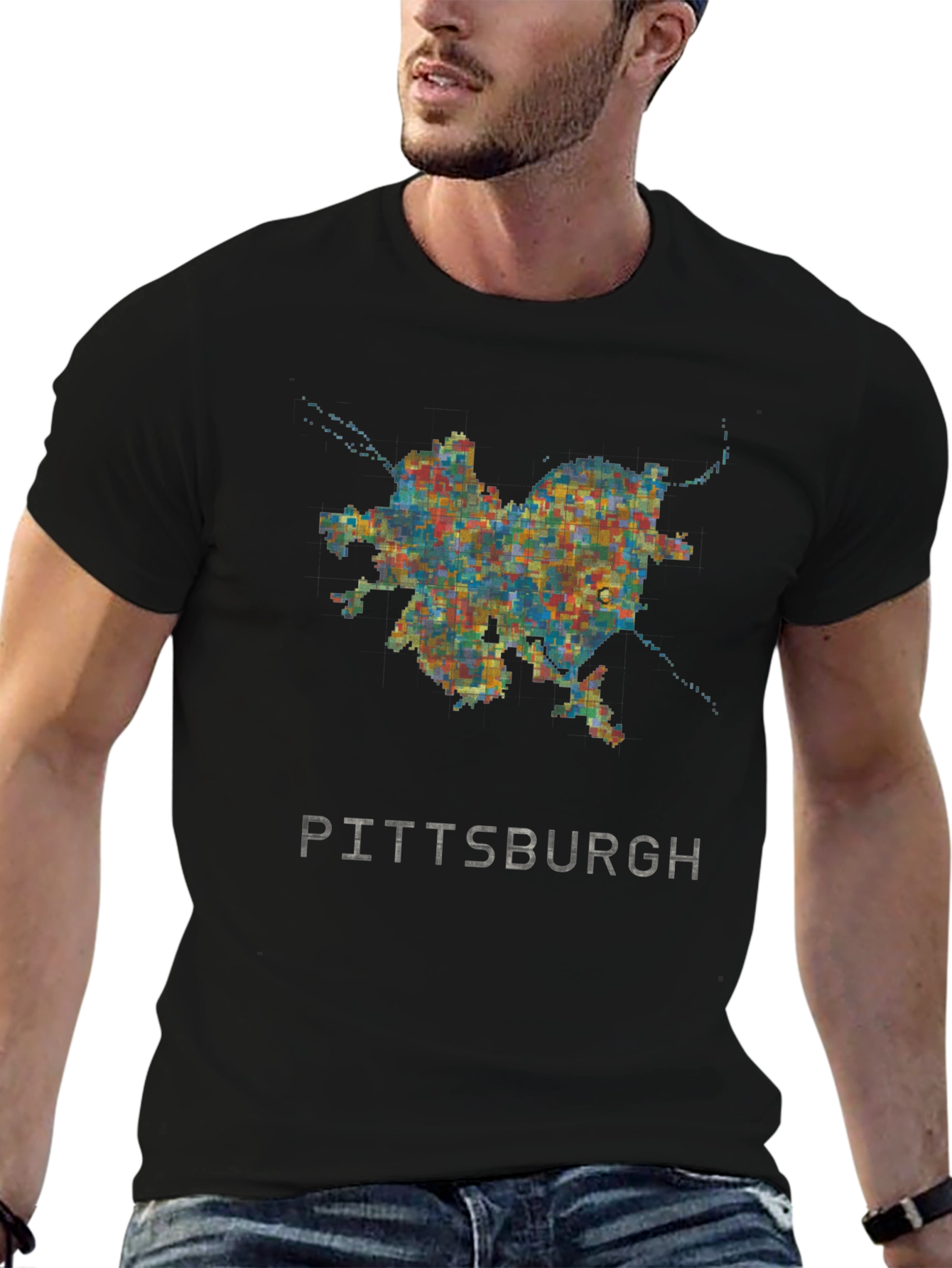 Black Pittsburgh City Map Graphic Tee - Black view 6