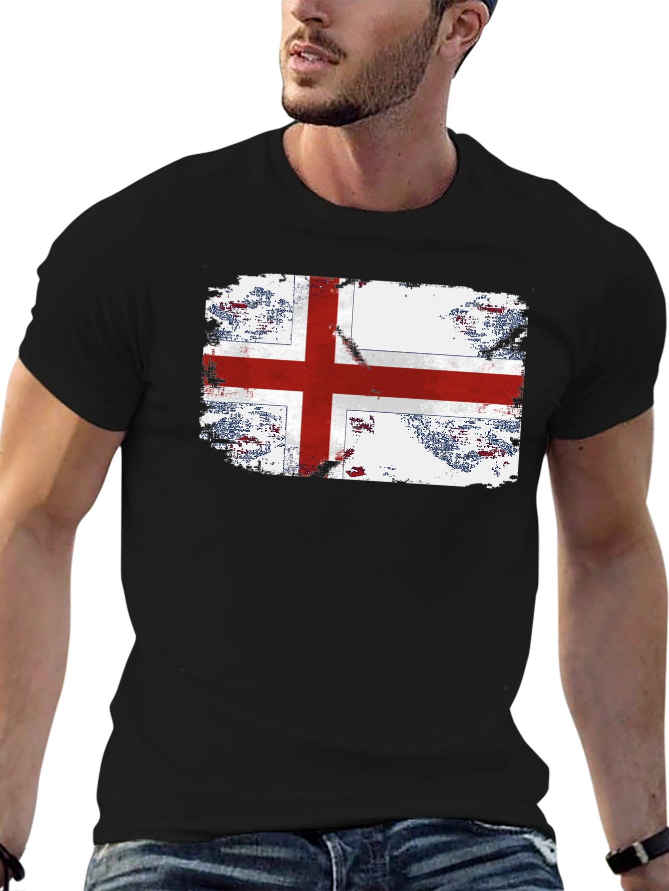 Black England Flag Grunge Graphic T-Shirt view 6