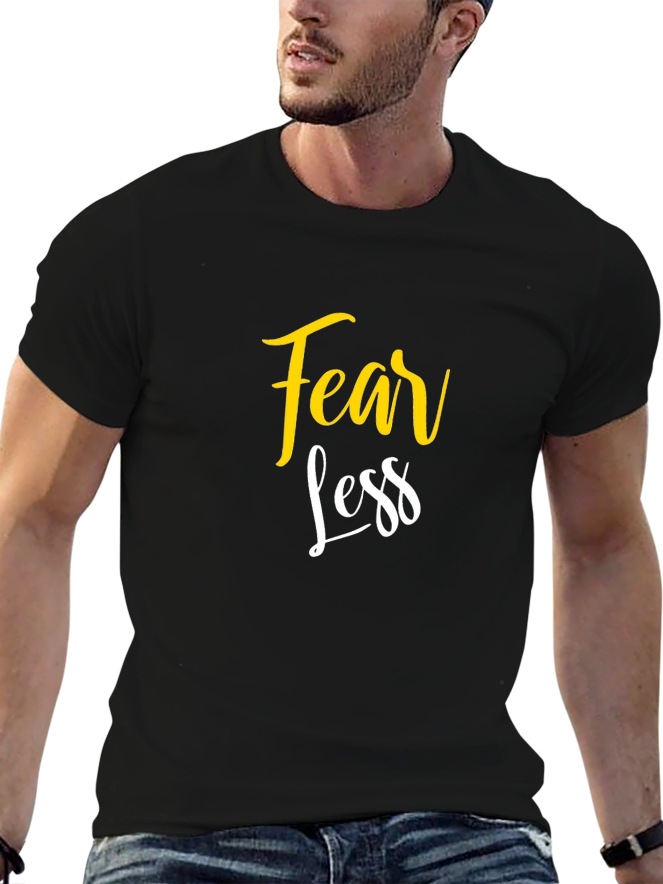 Black Fearless Graphic T-Shirt - Black Cotton Blend view 6