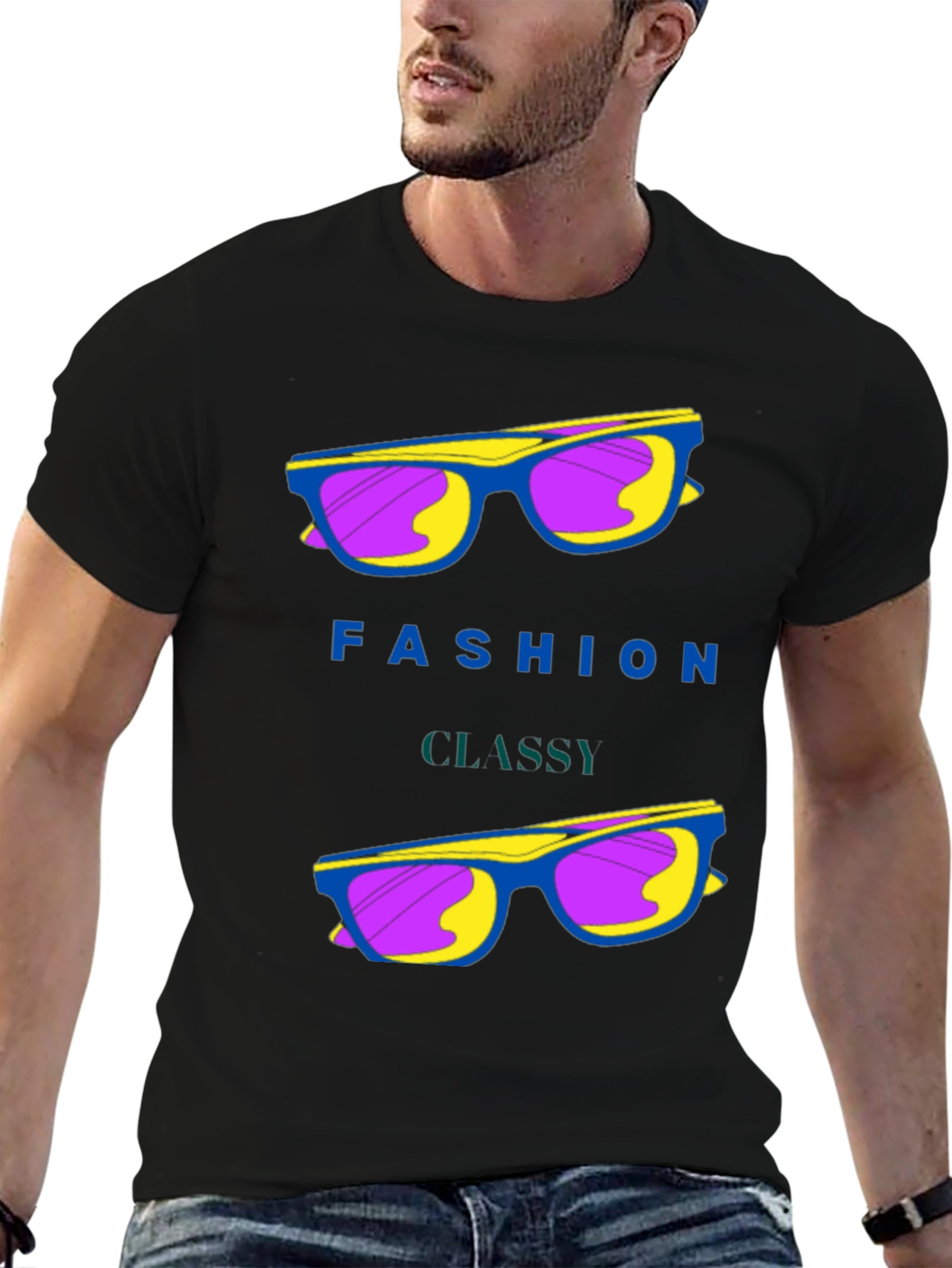 Black Fashion Classy Sunglasses Graphic T-Shirt view 6