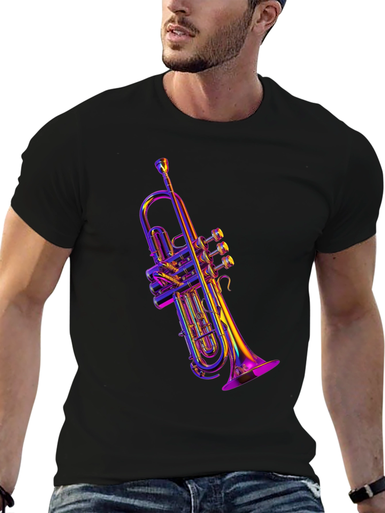 Black Neon Trumpet Graphic Tee - Musical Style view 6