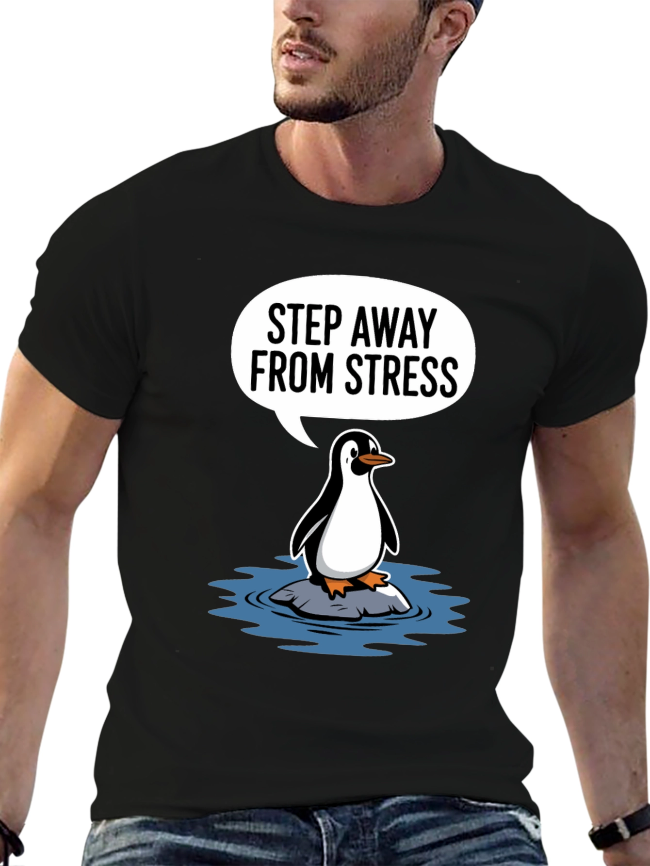 Black Step Away From Stress Penguin Graphic Tee view 6