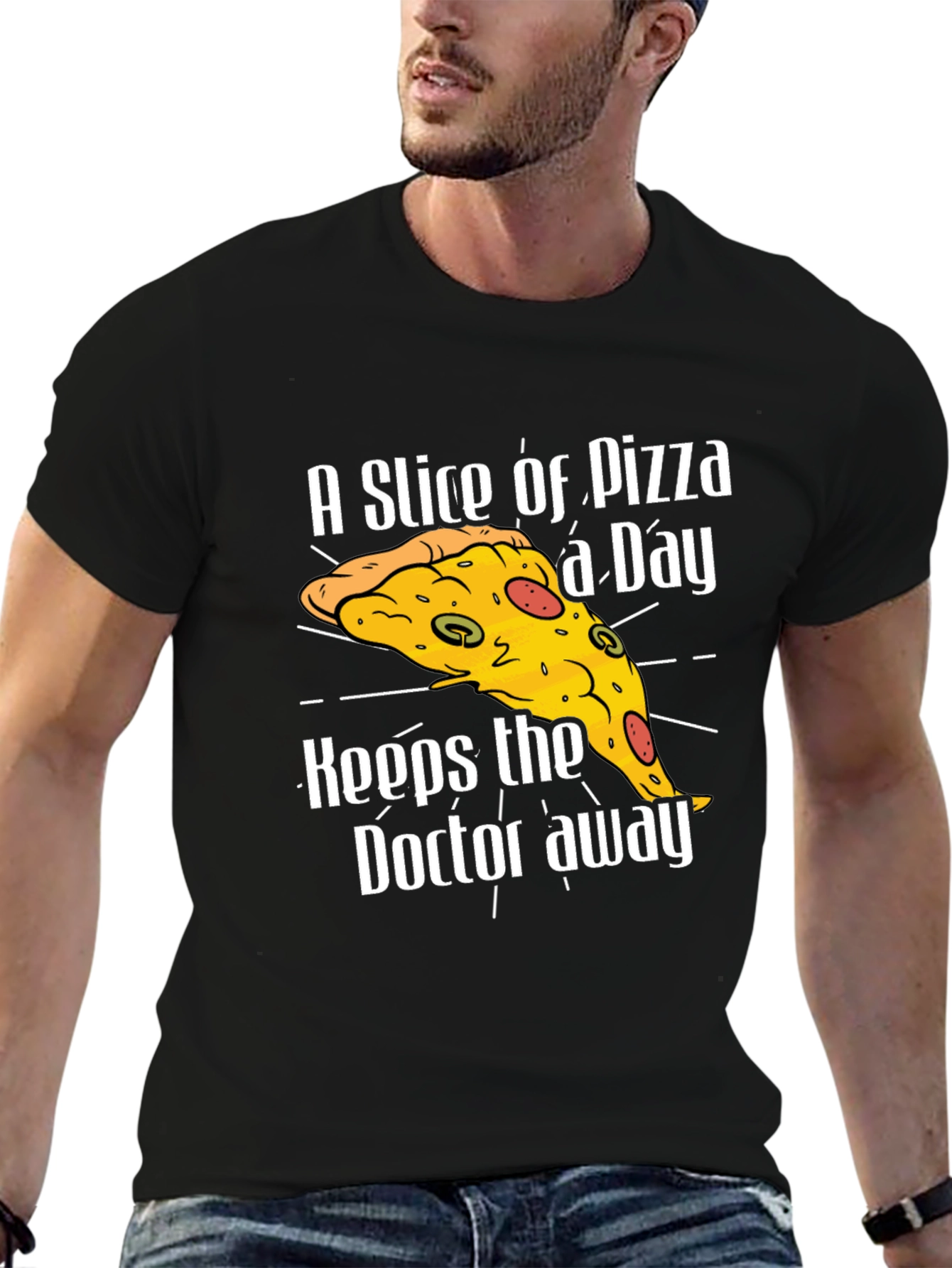 Black Pizza a Day Funny T-Shirt view 6