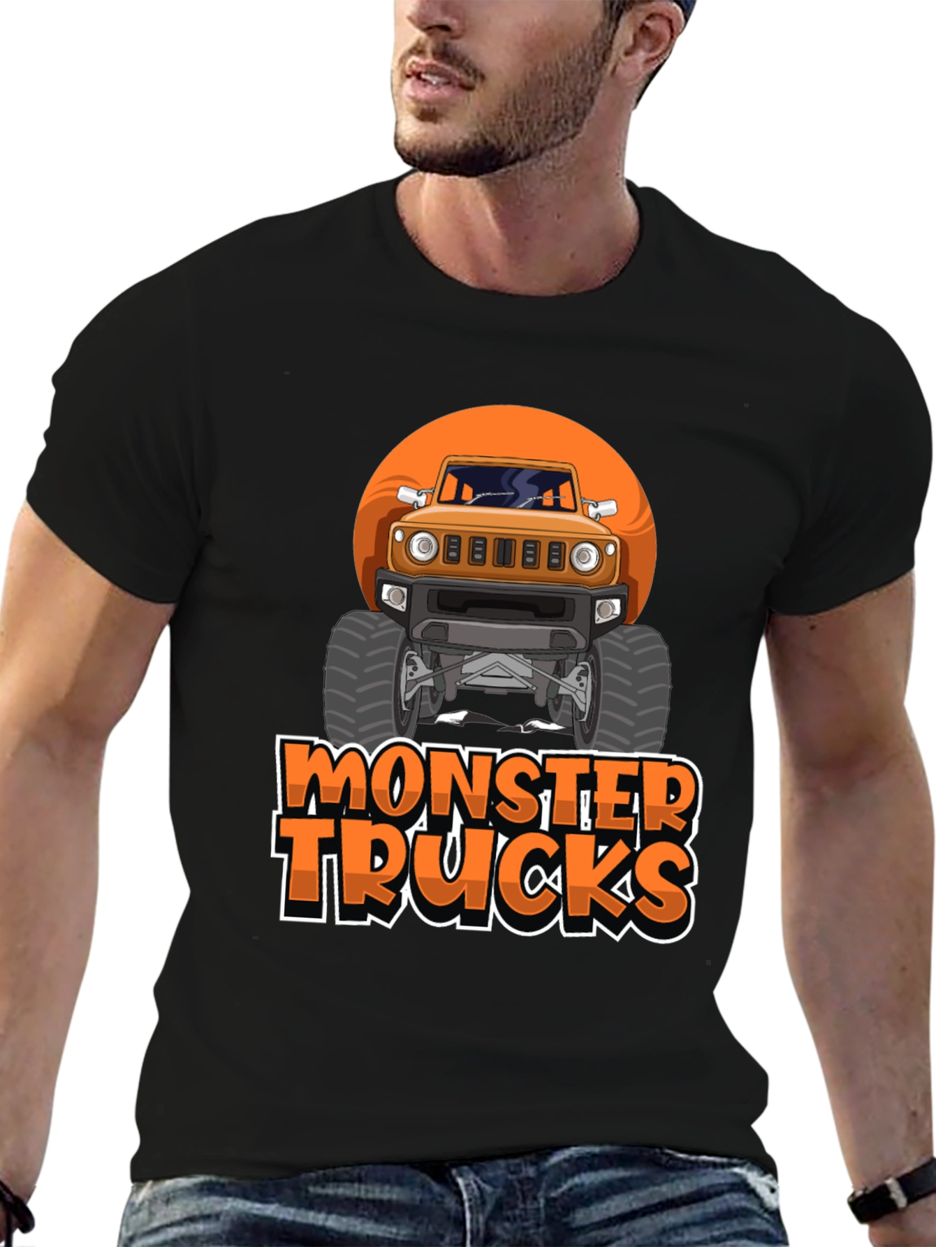 Black Monster Trucks Graphic Tee -  Black Crew Neck T-Shirt view 6