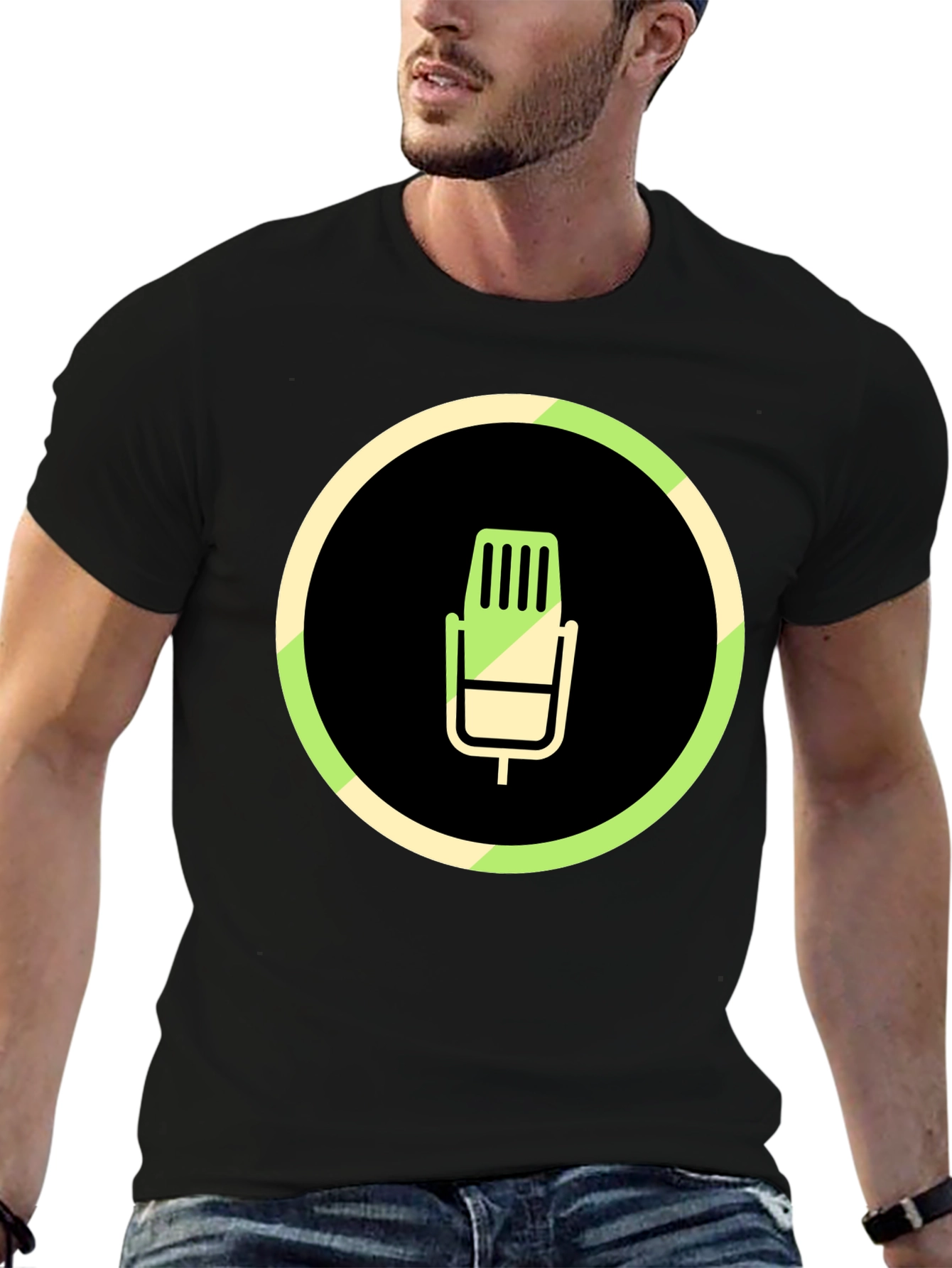 Black Microphone Graphic Black T-Shirt view 6