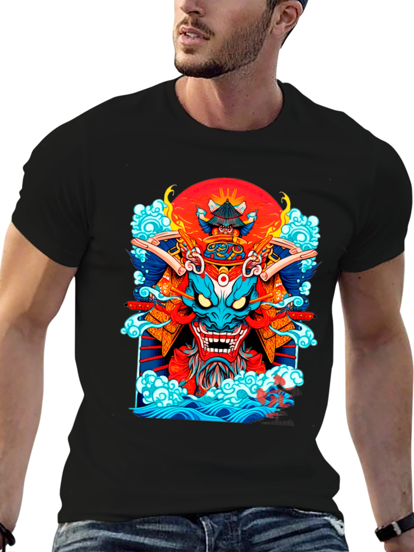 Black Samurai Dragon Graphic Black T-Shirt view 6