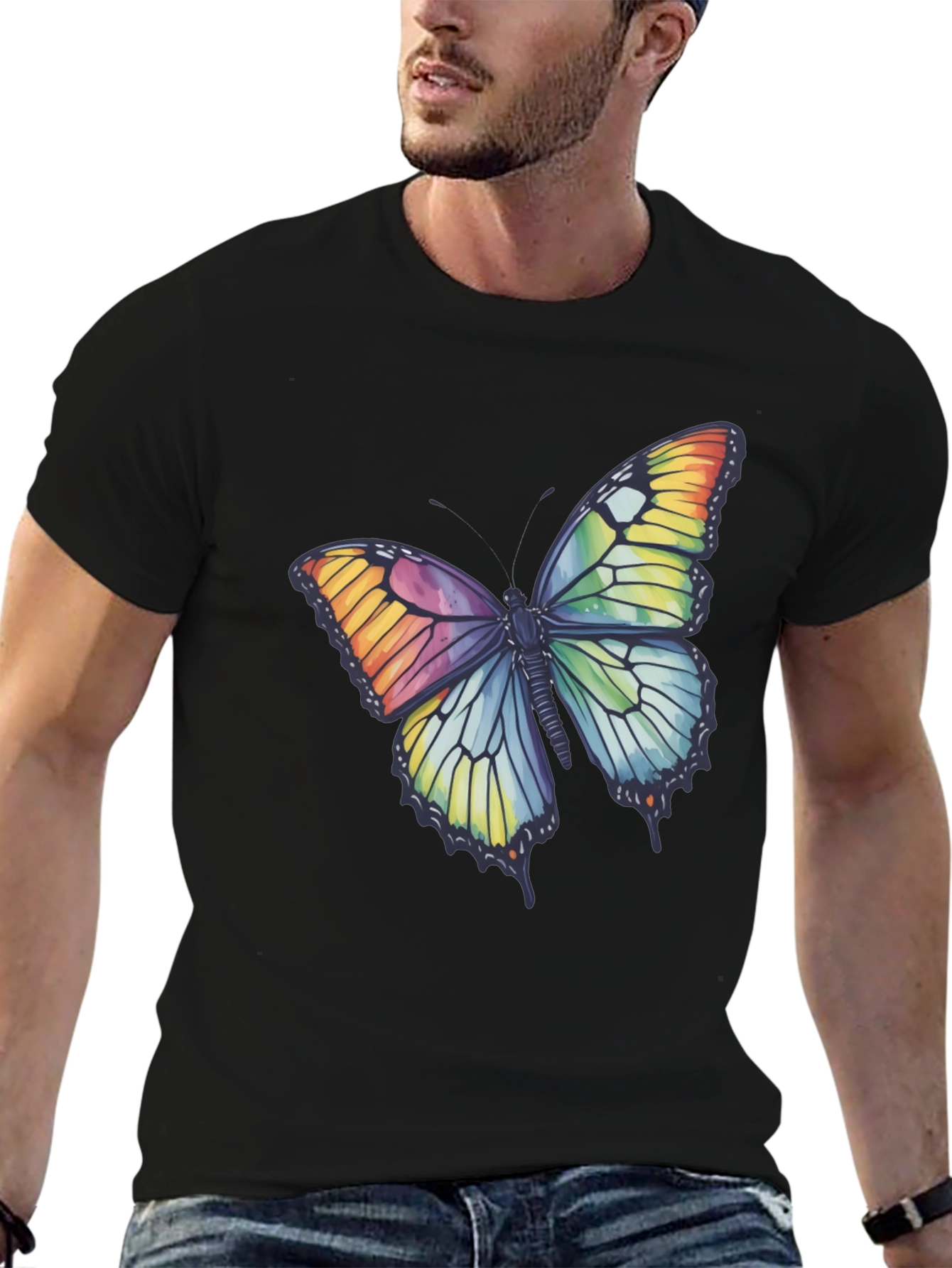 Black Butterfly Graphic Tee - Rainbow Wings T-Shirt view 6