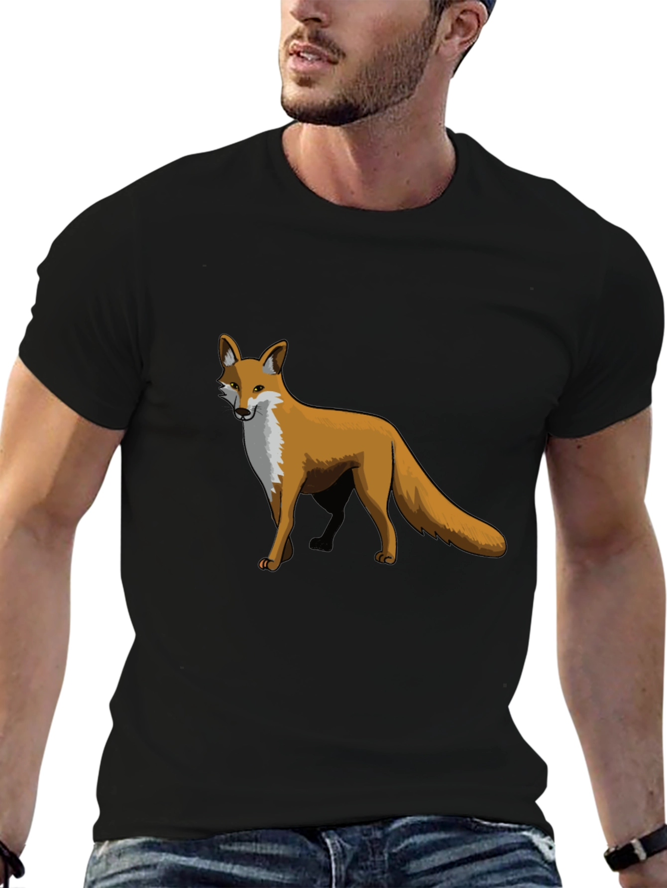 Black Fox Graphic Print Tee - Unique Animal Design T-Shirt view 6