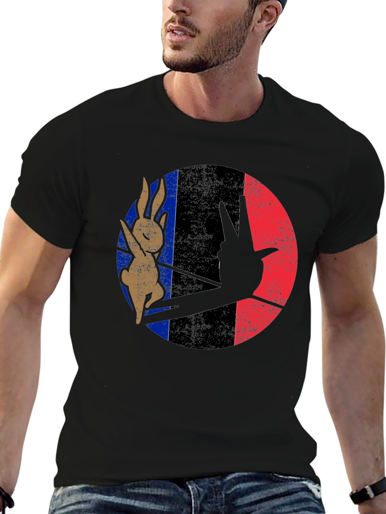 Black Retro Bunny Peace Sign Graphic Tee view 6