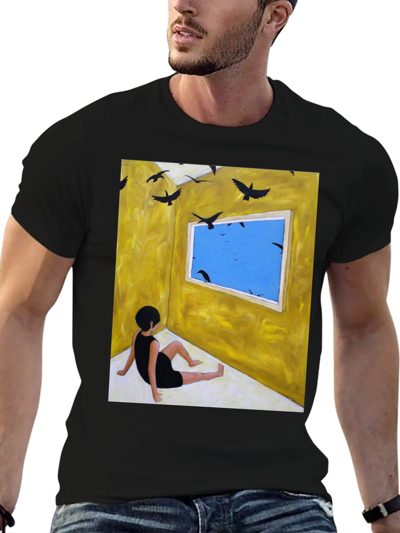 Black Artistic Crow Window Graphic Tee view 6
