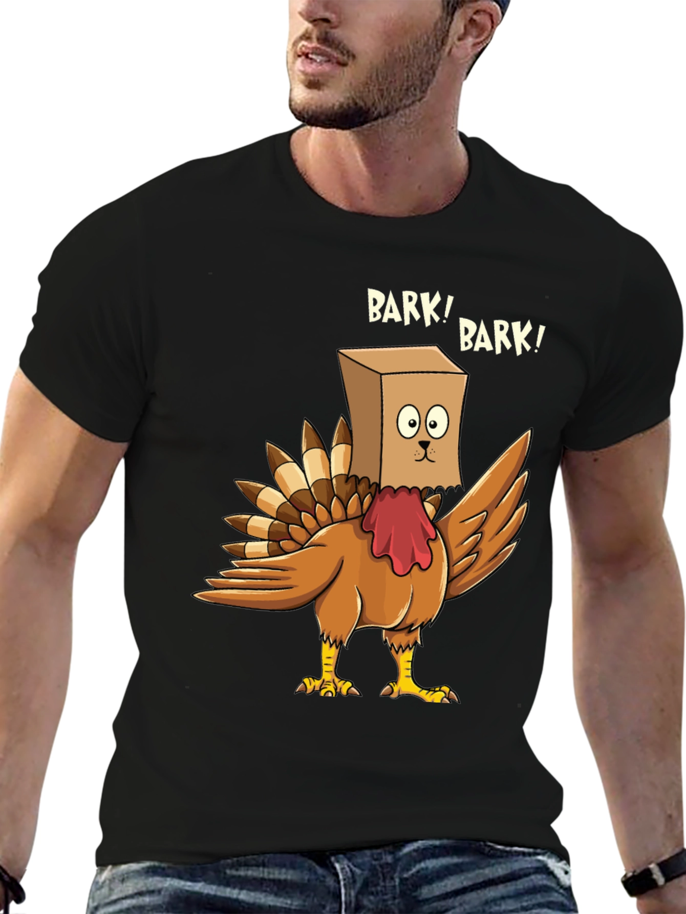 Black Funny Turkey Bark! Graphic T-Shirt view 6