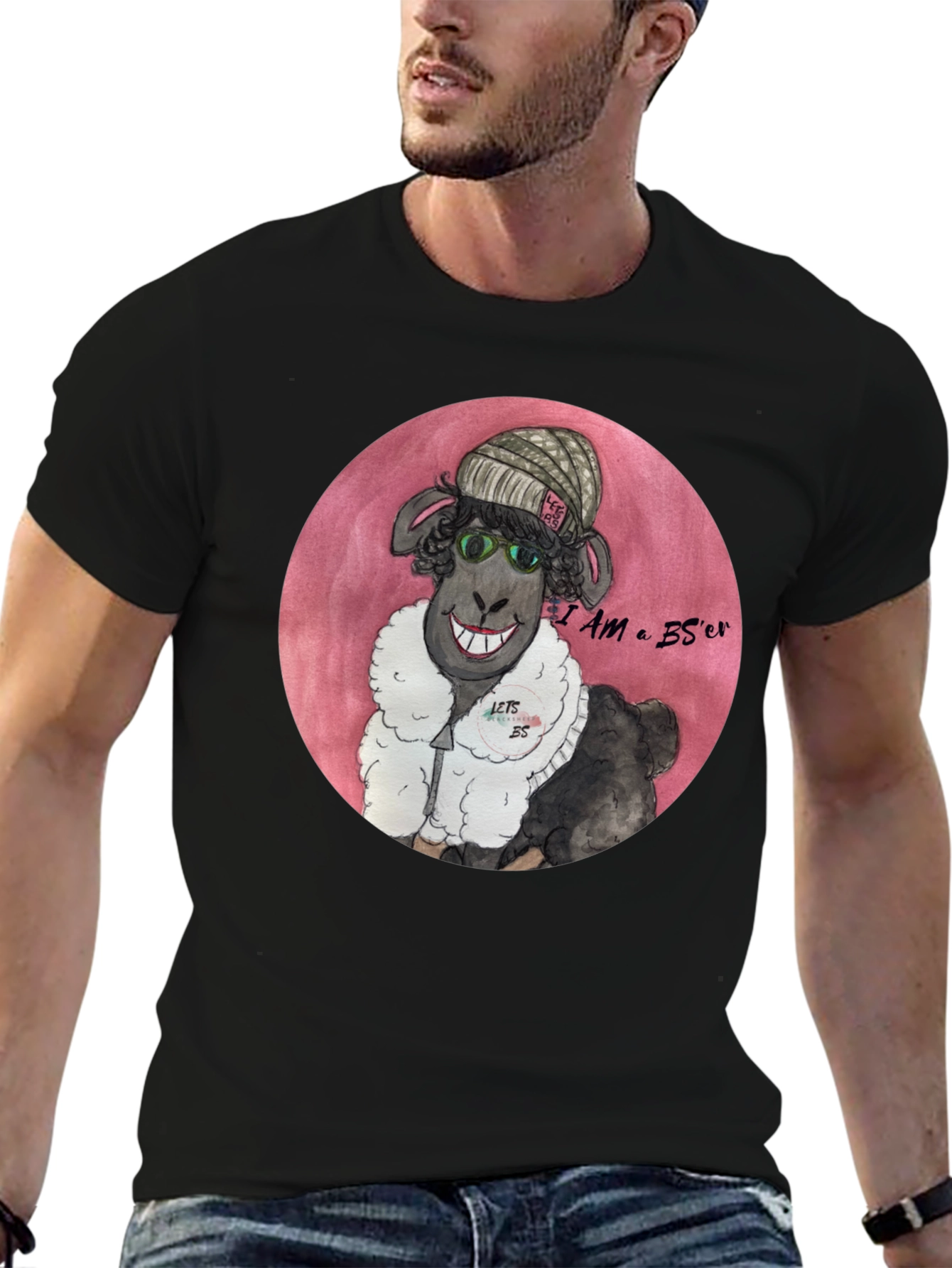 Black Black Sheep Humor T-Shirt - I AM a BS'er view 6