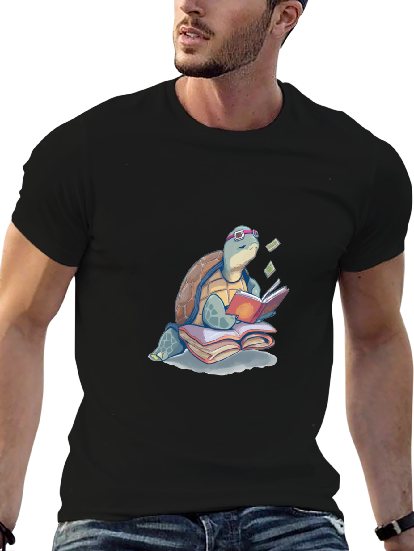 Black Turtle Reading Book T-Shirt view 6