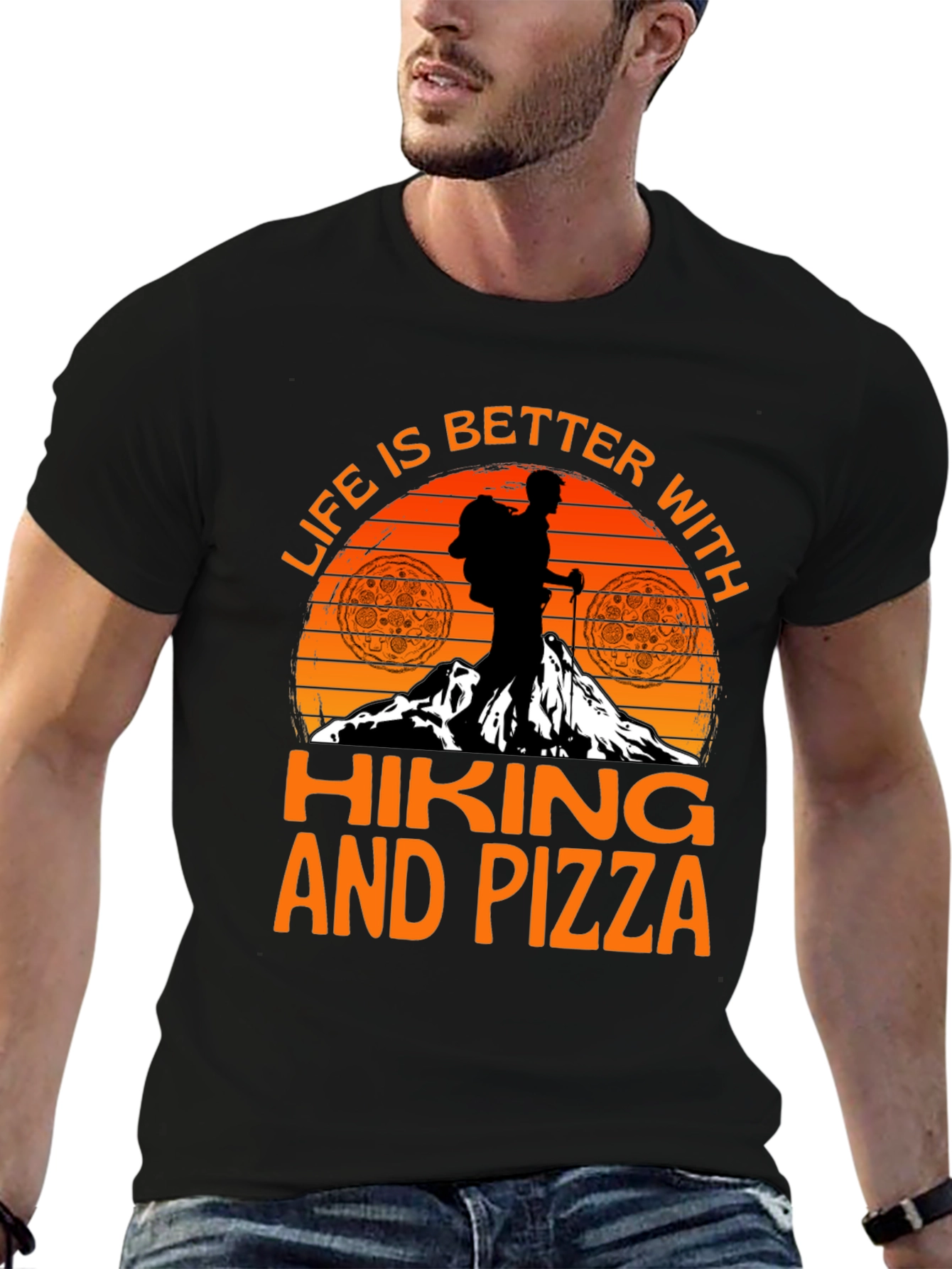 Black Hiking and Pizza Graphic Tee view 6