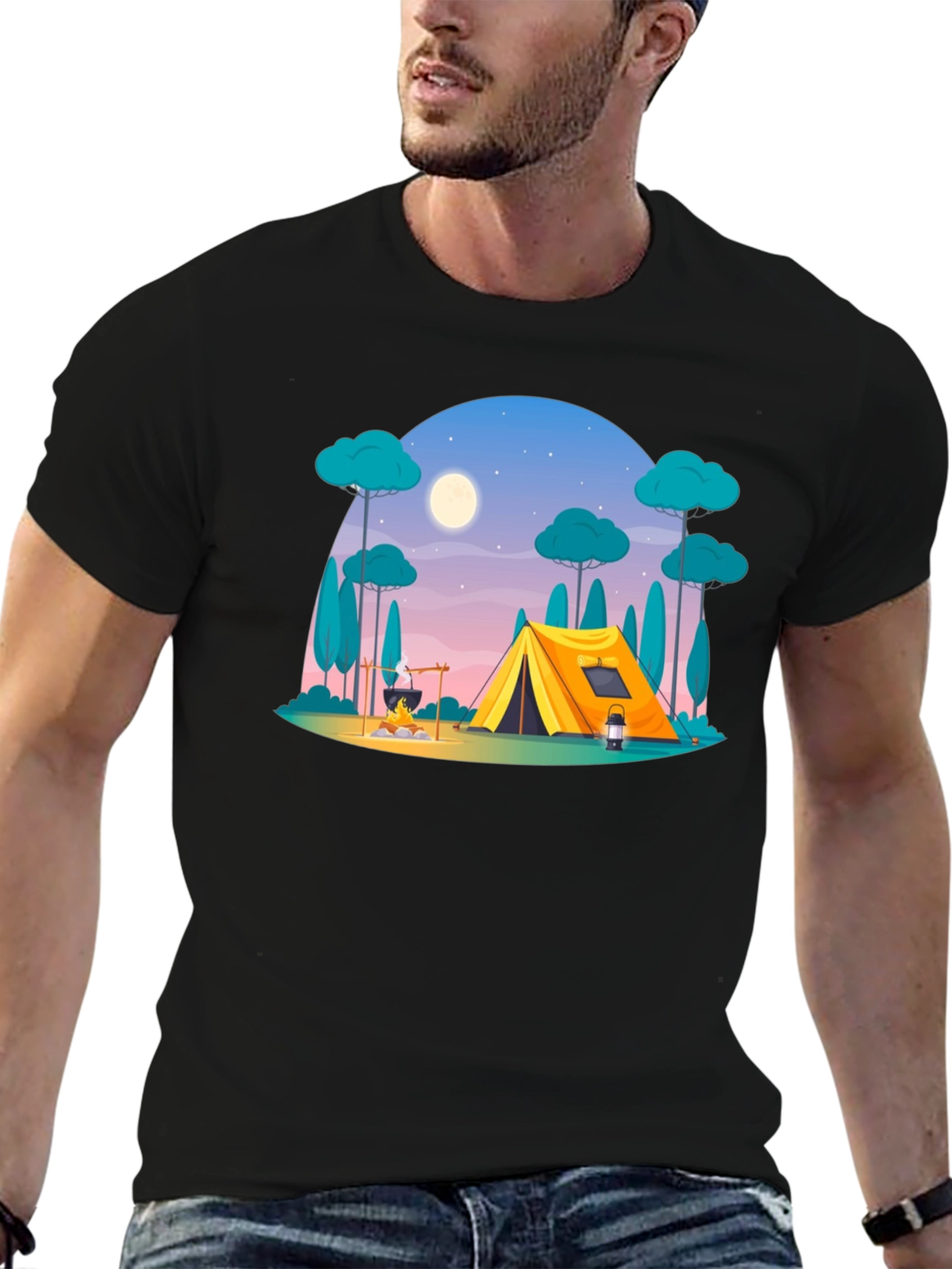 Black Camping Scene Graphic Tee - Outdoor Adventure Shirt view 6