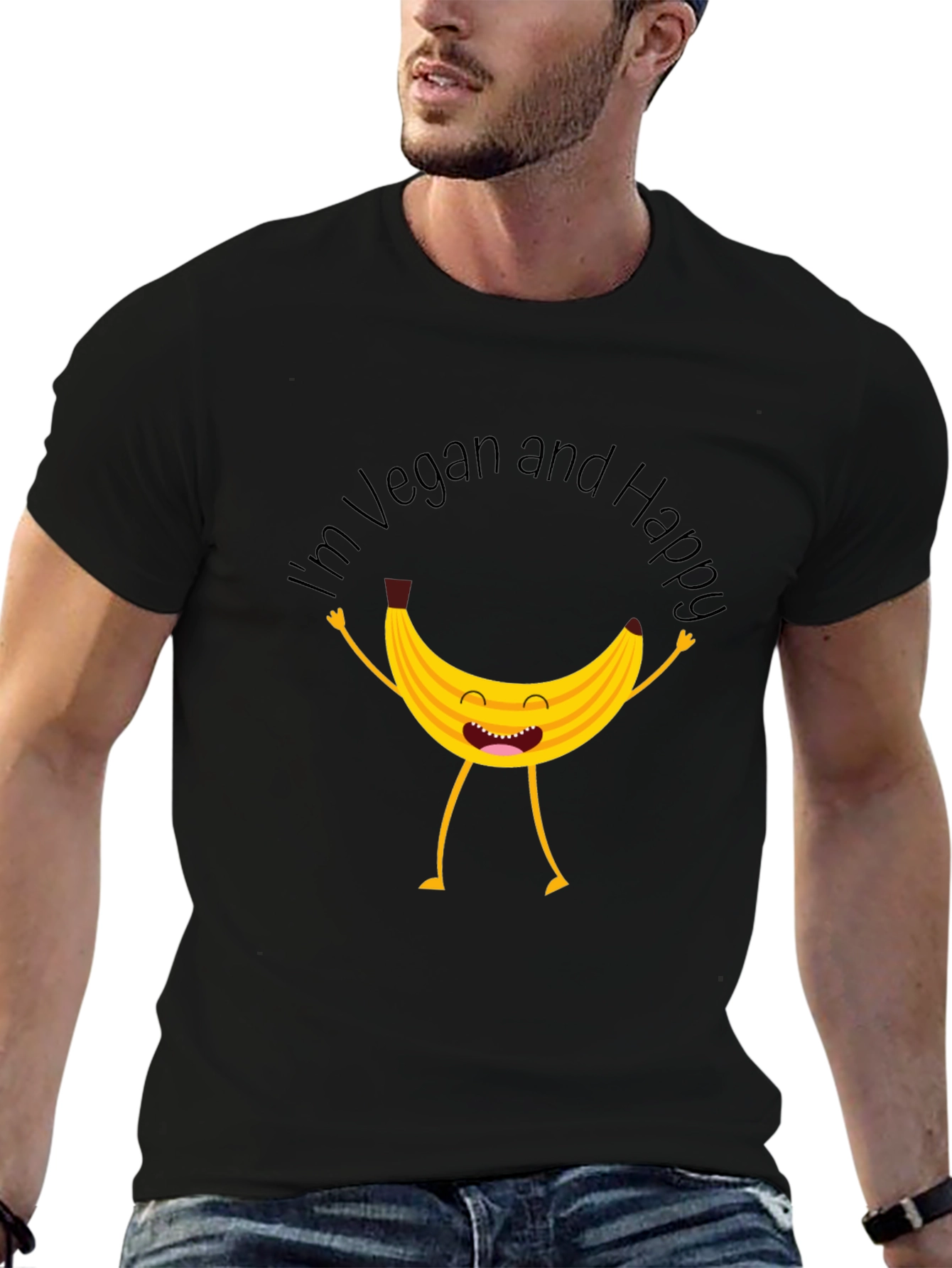 Black Vegan Happy Banana Graphic T-Shirt view 6