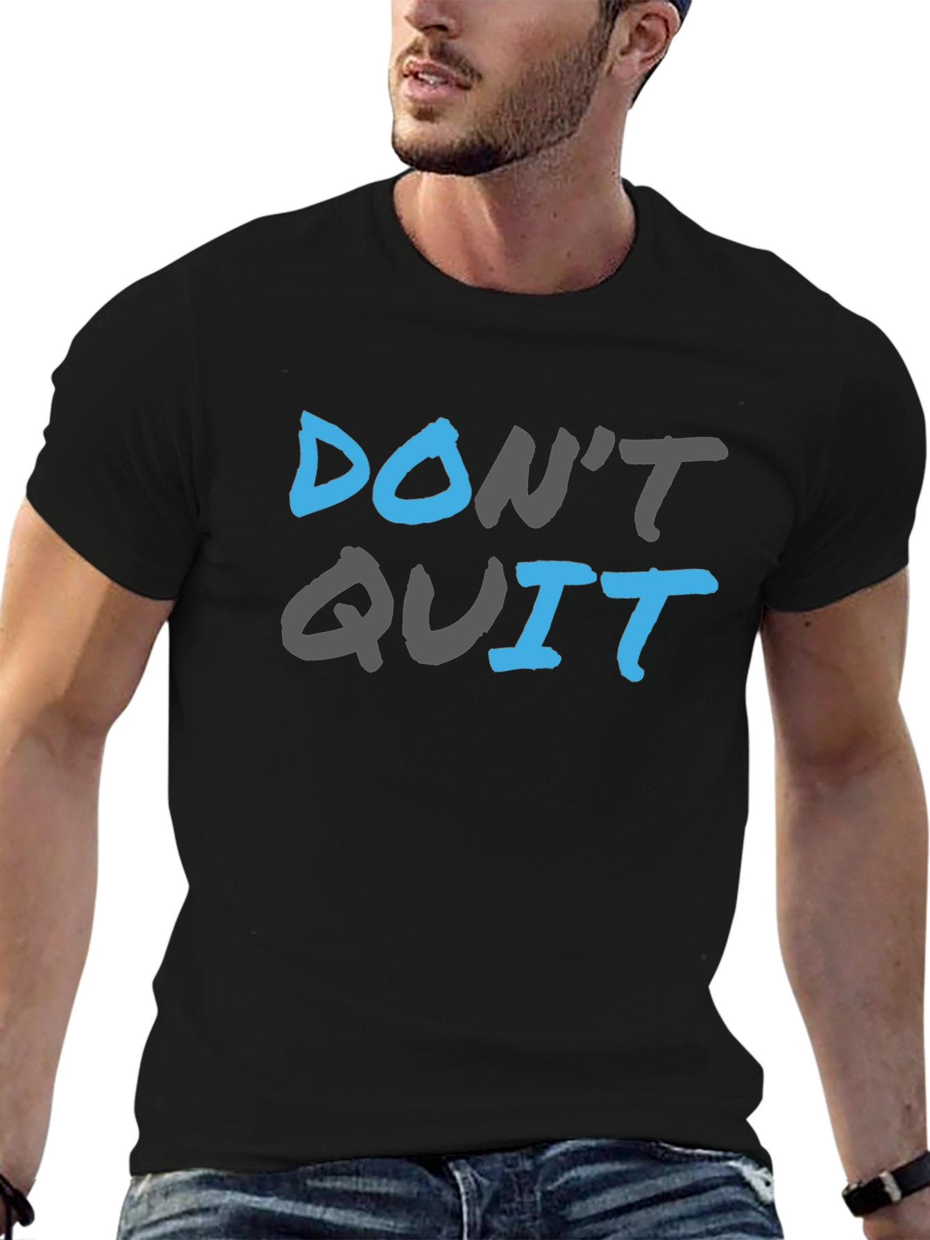 Black Motivational 'Don't Quit' Graphic Tee - Black Cotton Blend view 6