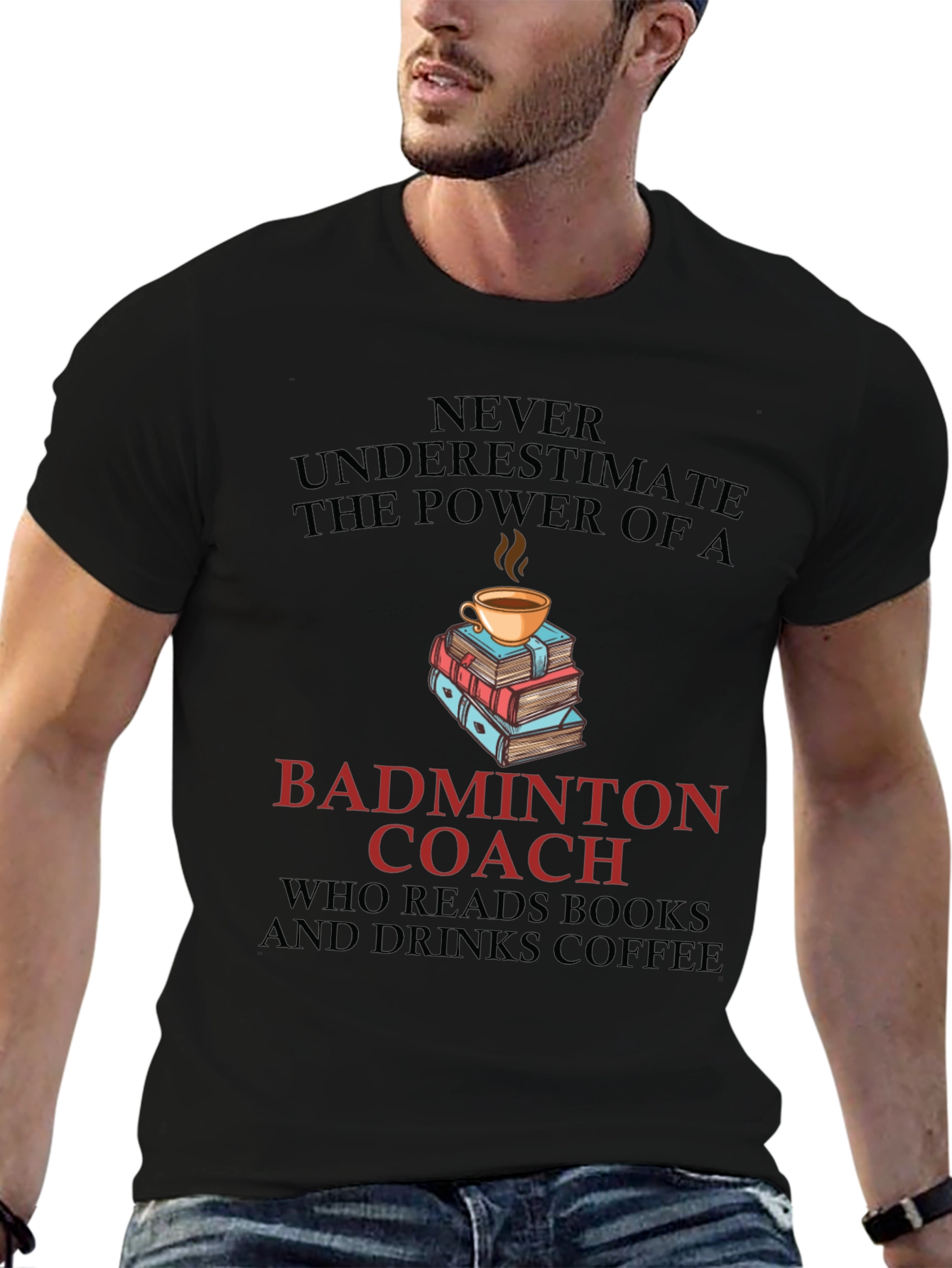 Black Badminton Coach Coffee & Books Graphic T-Shirt view 6