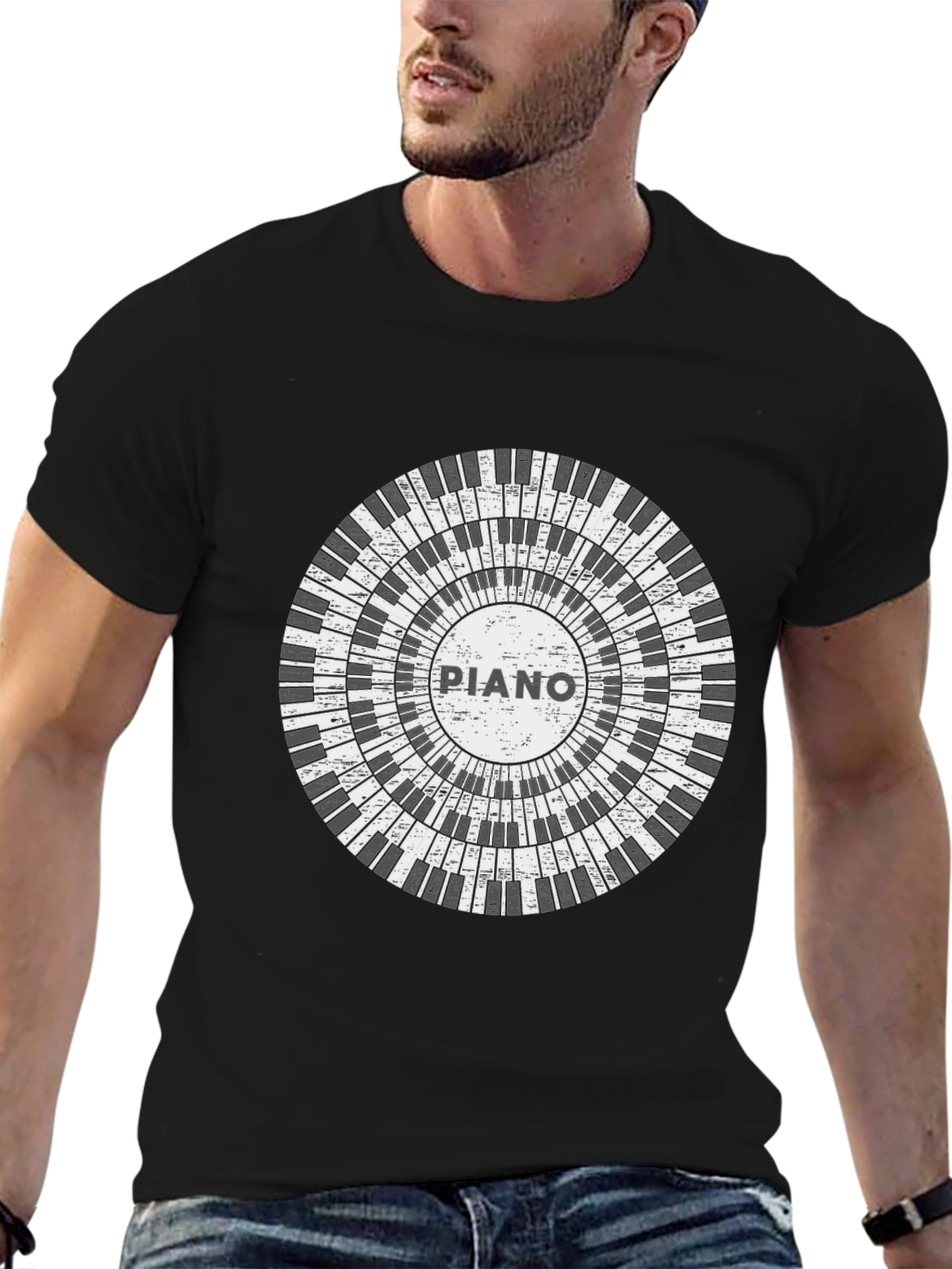 Black Piano Keys Circle Graphic Tee view 6