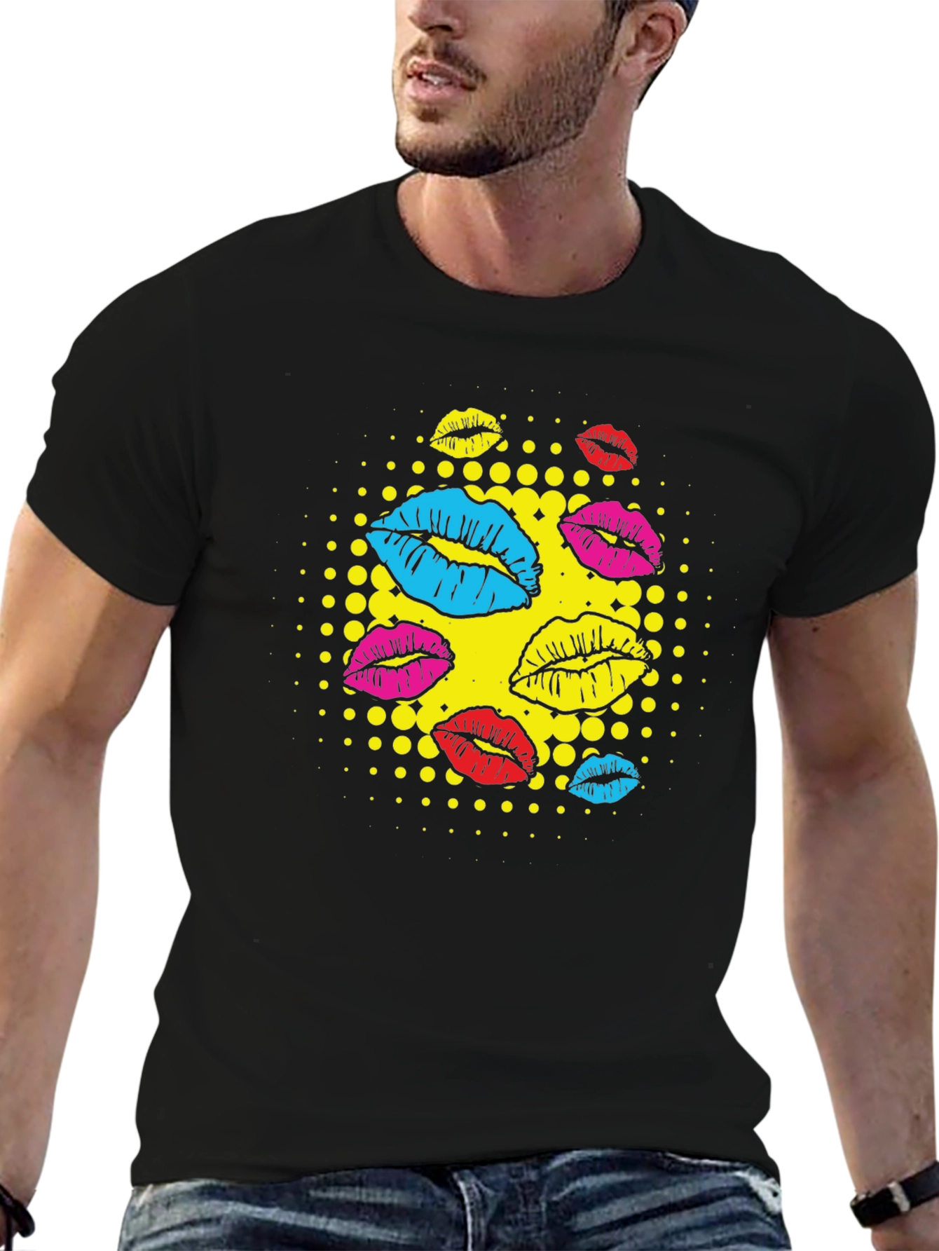Black Pop Art Lips Graphic T-Shirt - Stylish Casual Wear view 6