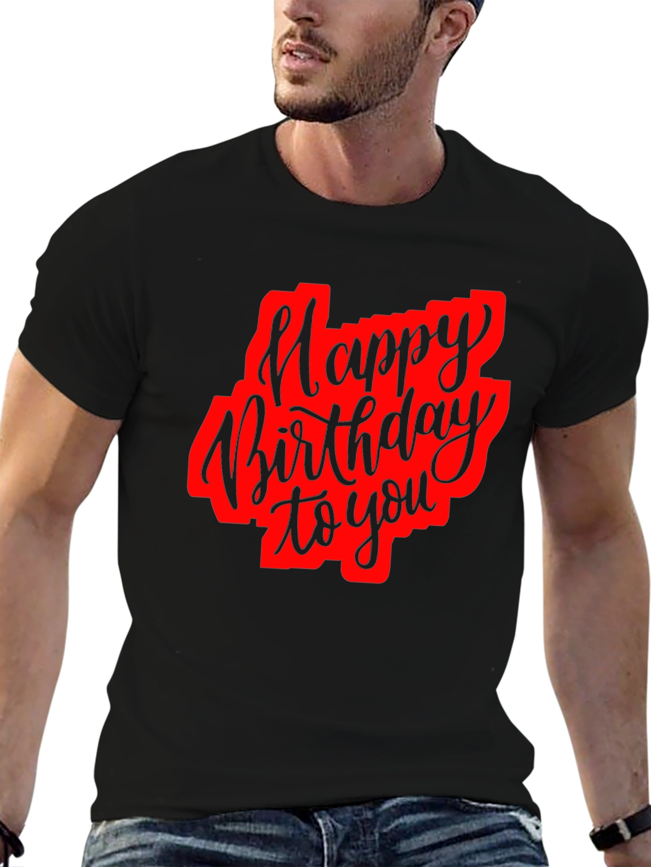 Black Happy Birthday Black Graphic T-Shirt view 6