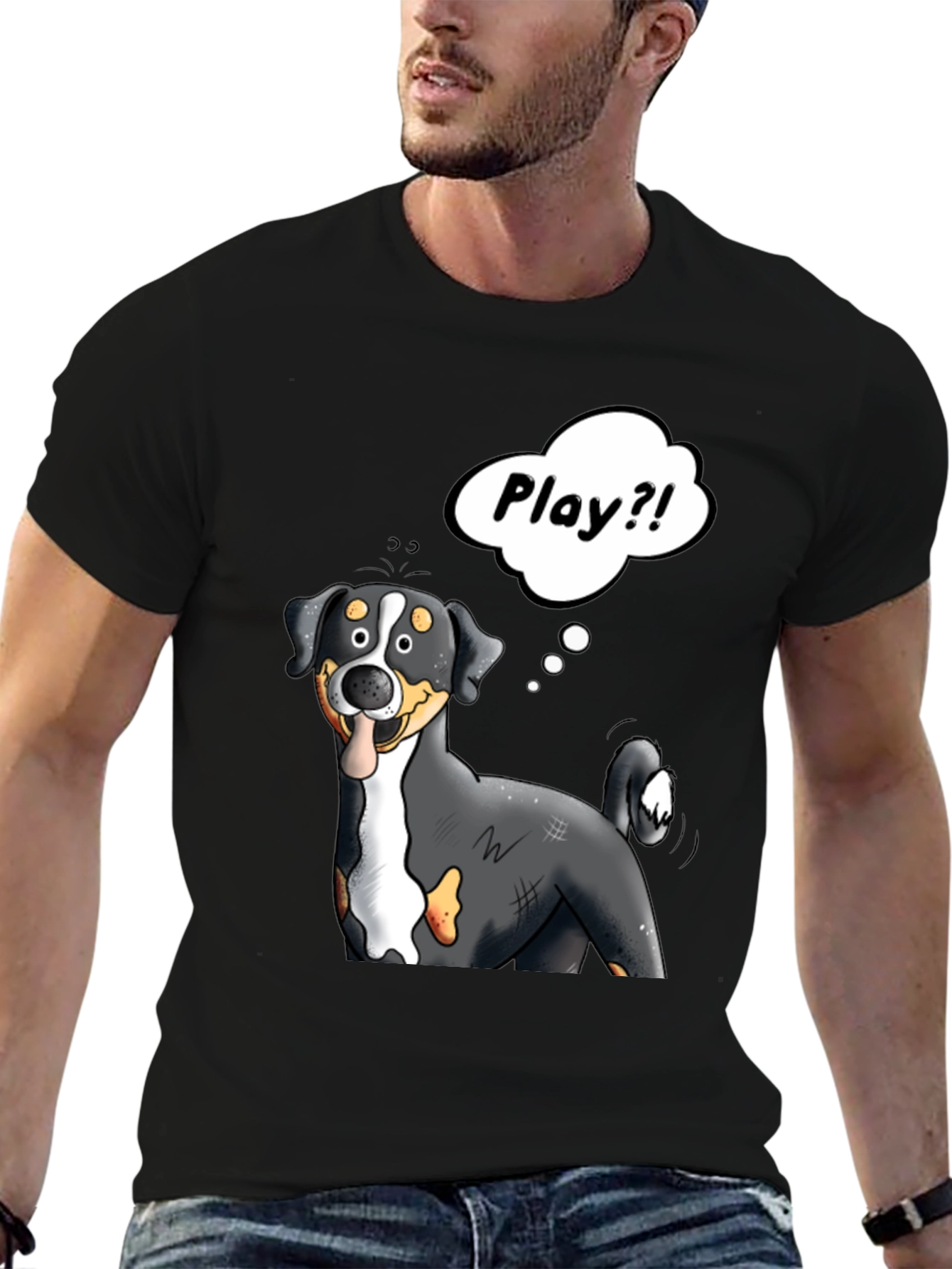 Black Playful Dog Cartoon Graphic Tee view 6